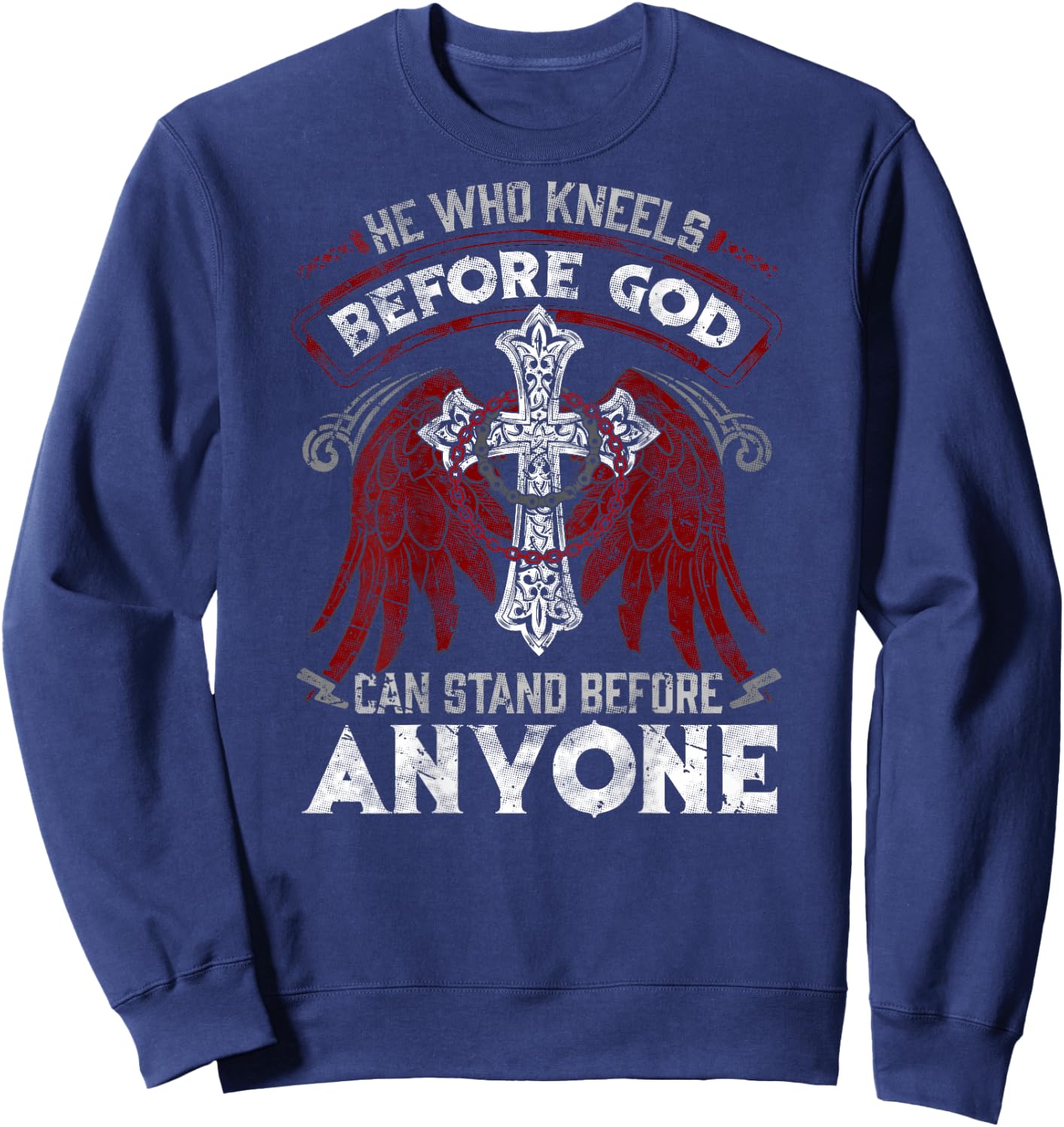 Christian Biker Cross Motorcycle Jesus Saved Born Again Wing Sweatshirt - Sweatshirt | Navy