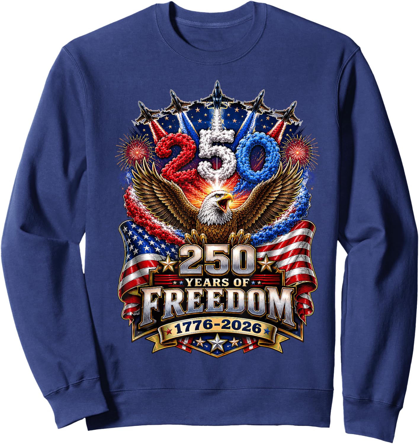 1776-2026 Patriotic Eagle America 250 Years 4th of July Sweatshirt - Sweatshirt | Navy