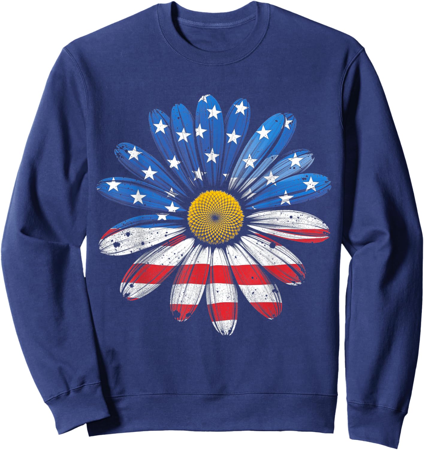 American Flag Flower 4th of July USA Patriotic Women Girls Sweatshirt - Sweatshirt | Navy