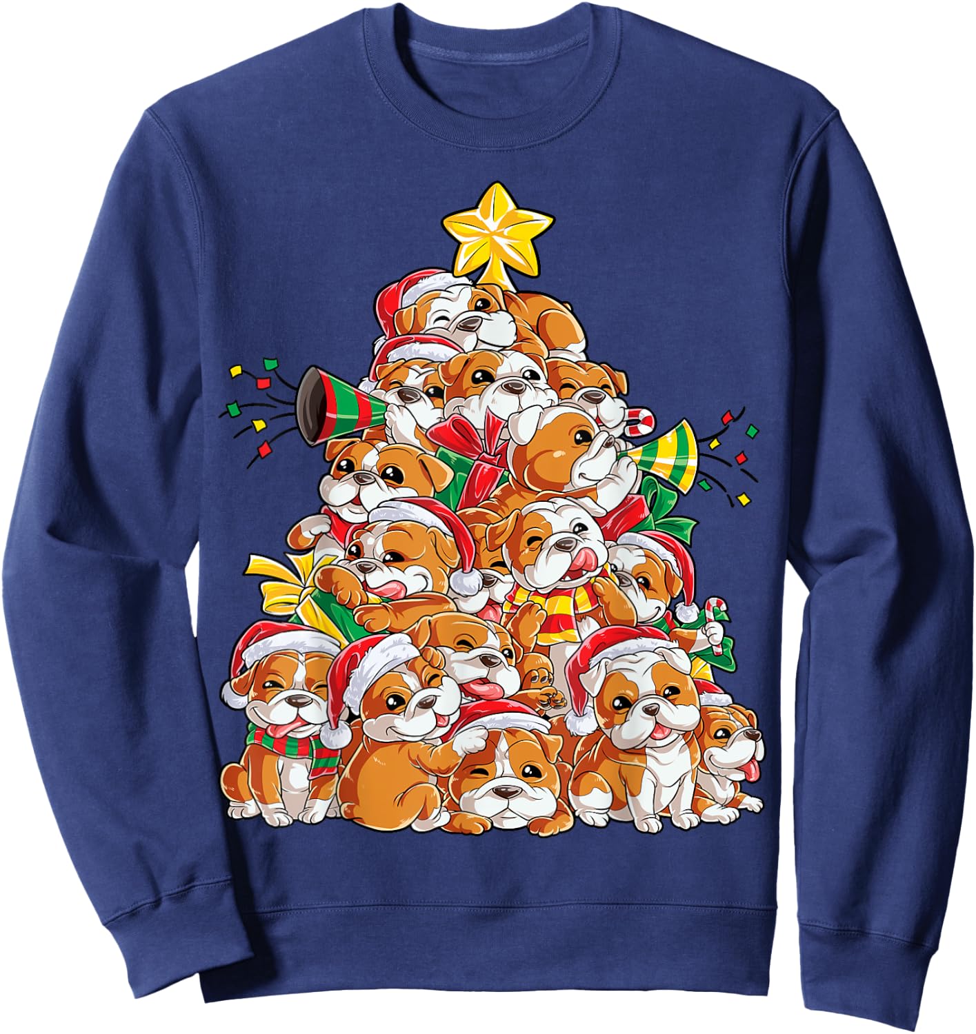 English Bulldog Christmas Tree Dog Santa Xmas Boys Dogmas Sweatshirt - Sweatshirt | Navy
