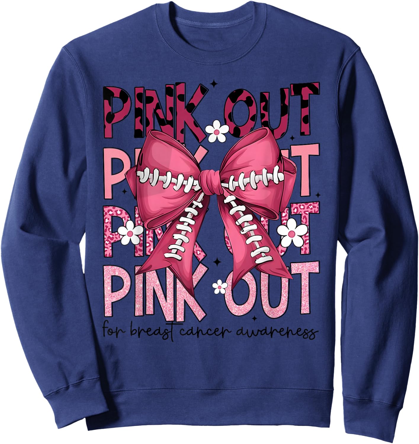 Funny Pink Out Breast Cancer Game Day Support Squad Football Sweatshirt - Sweatshirt | Navy