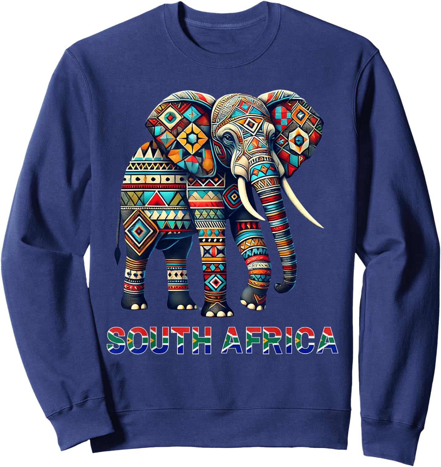 Geometric Elephant South African Tribal Wildlife Art Sweatshirt - Sweatshirt | Navy