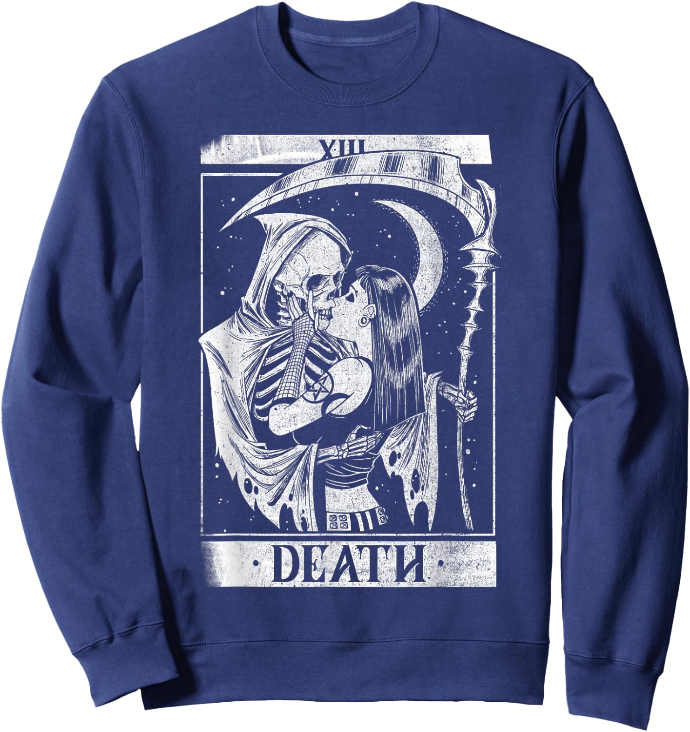 Blackcraft Vintage Death The Reaper Kiss Tarot Card Sweatshirt - Sweatshirt | Navy