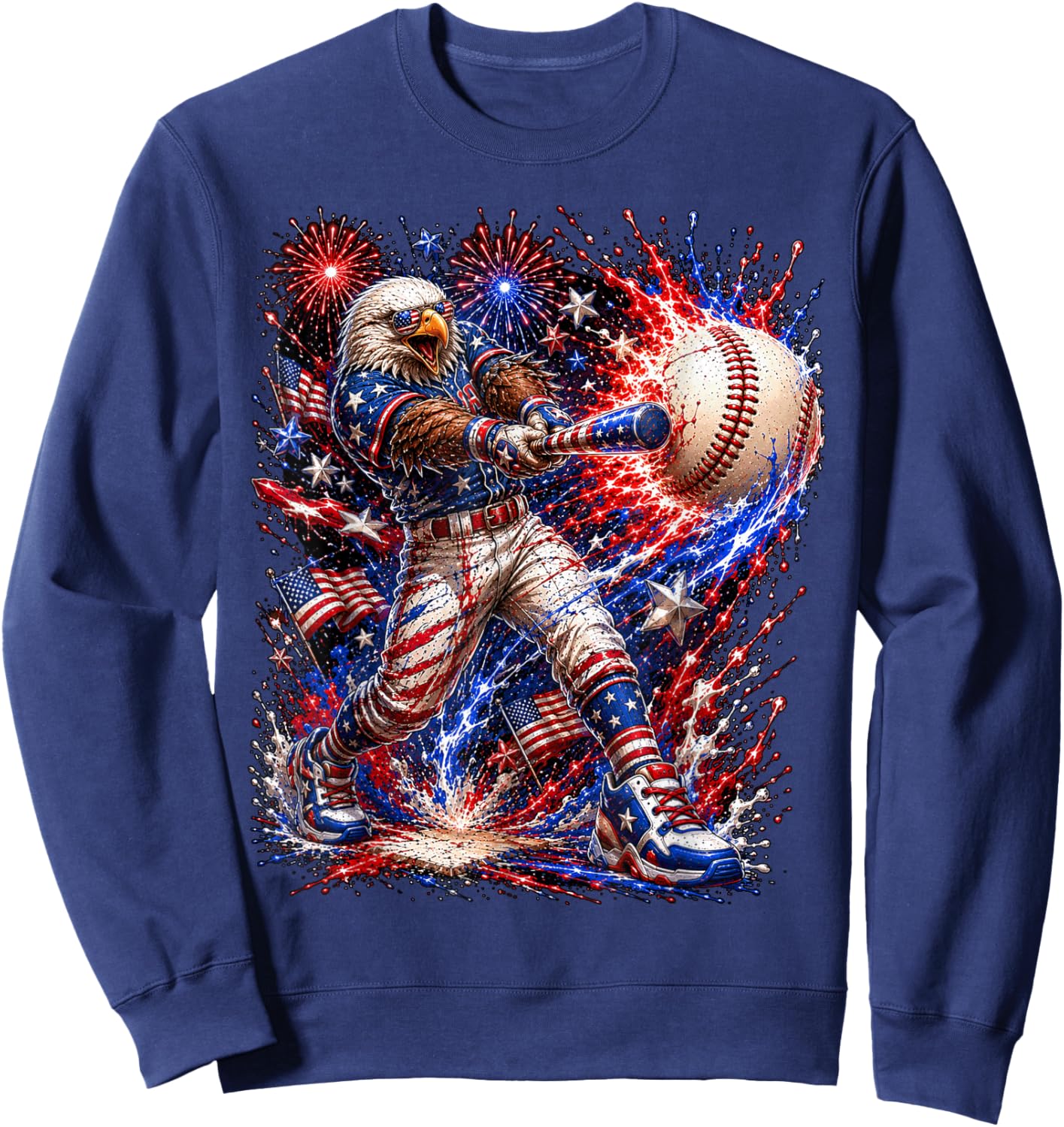 Fourth of July American Patriotic Eagle Baseball 4th of July Sweatshirt - Sweatshirt | Navy