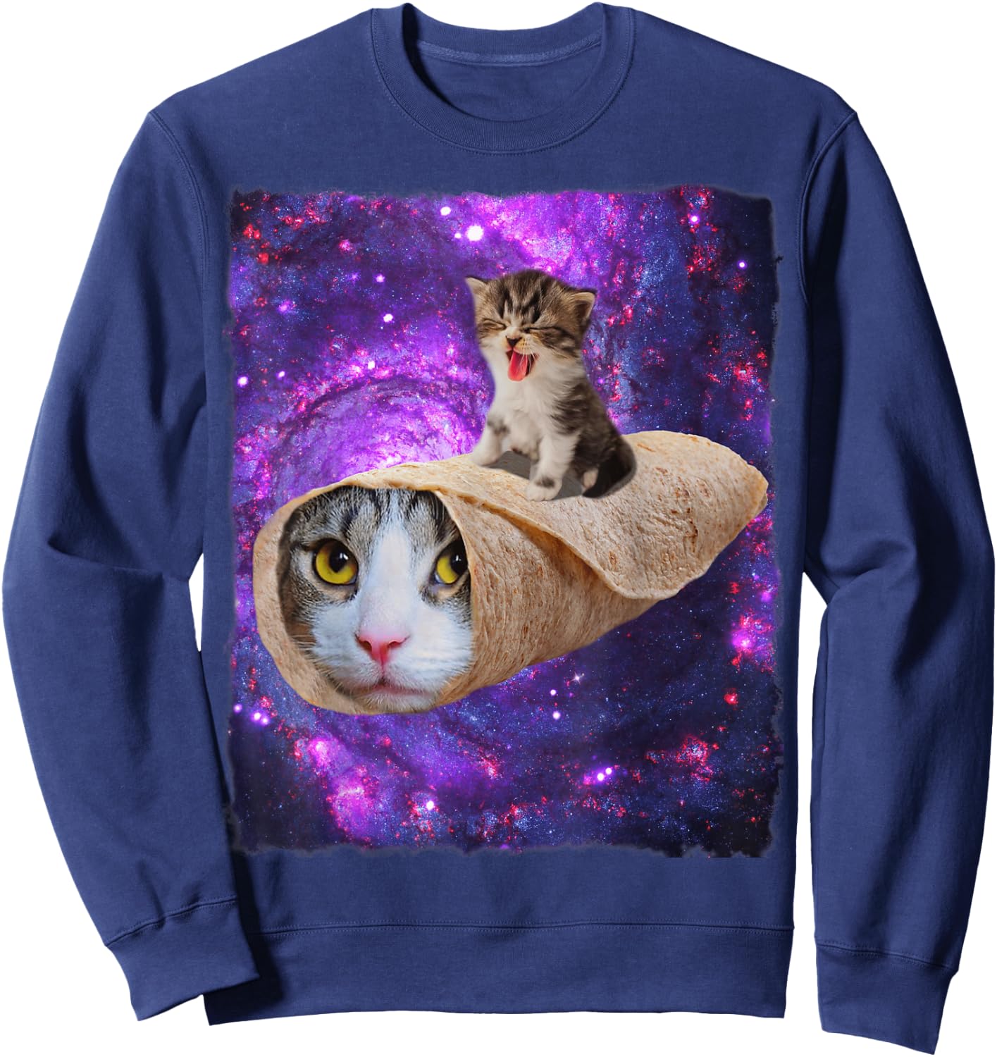 Cute Space Cat Kitty Riding A Burrito Cat In Outer Space Sweatshirt - Sweatshirt | Navy