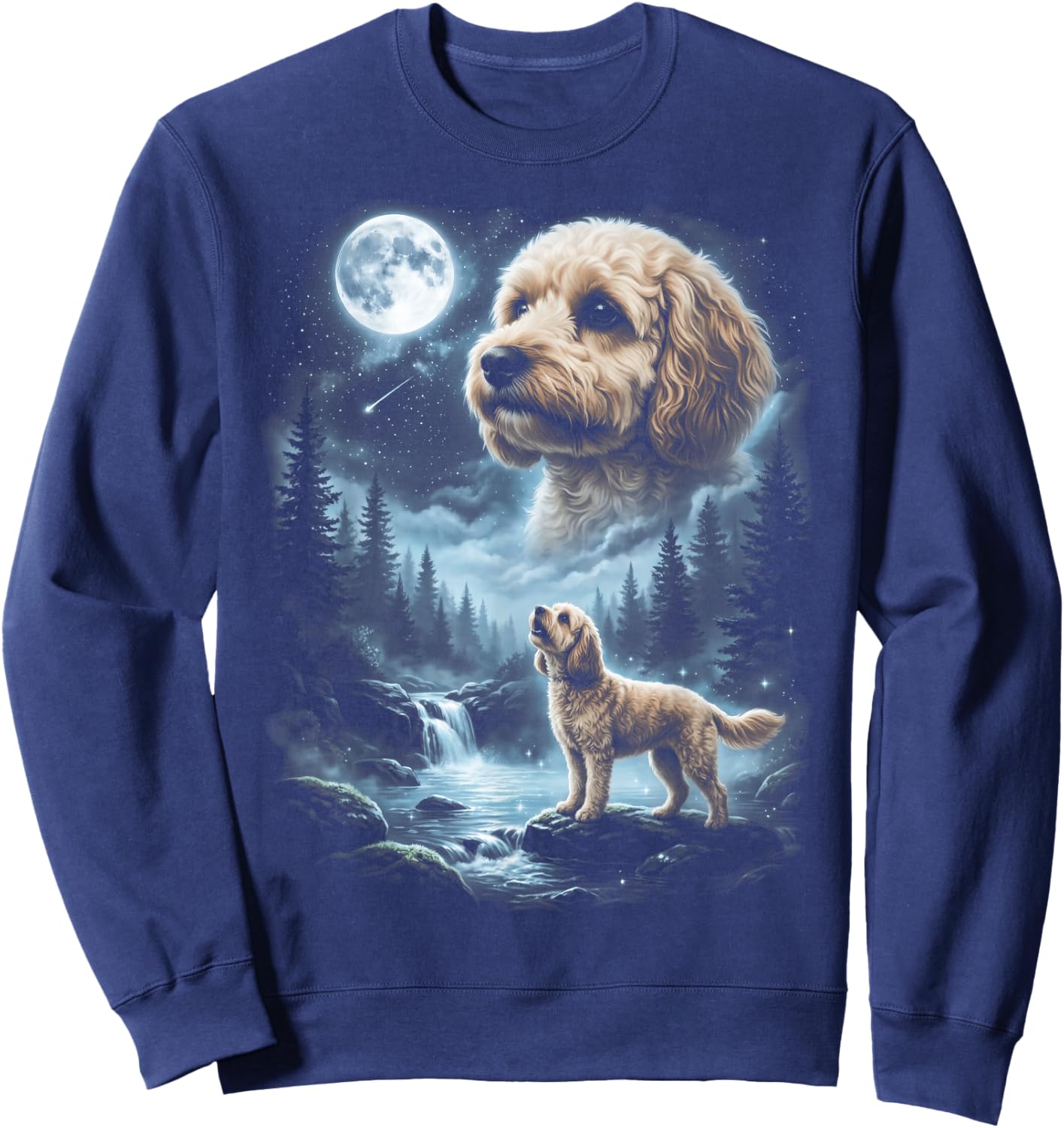 Cavapoo Howling to the Moon Retro 90's Doodle Dog Sweatshirt - Sweatshirt | Navy