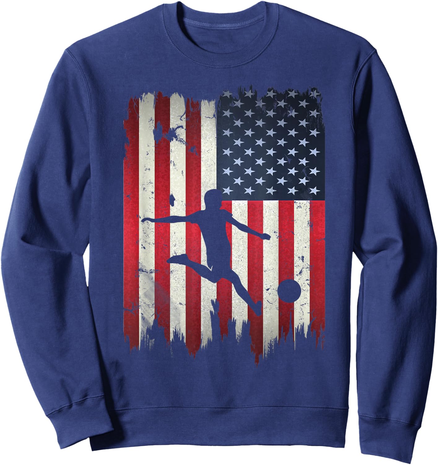 Soccer USA American Flag 4th of July Patriotic Sports Sweatshirt - Sweatshirt | Navy