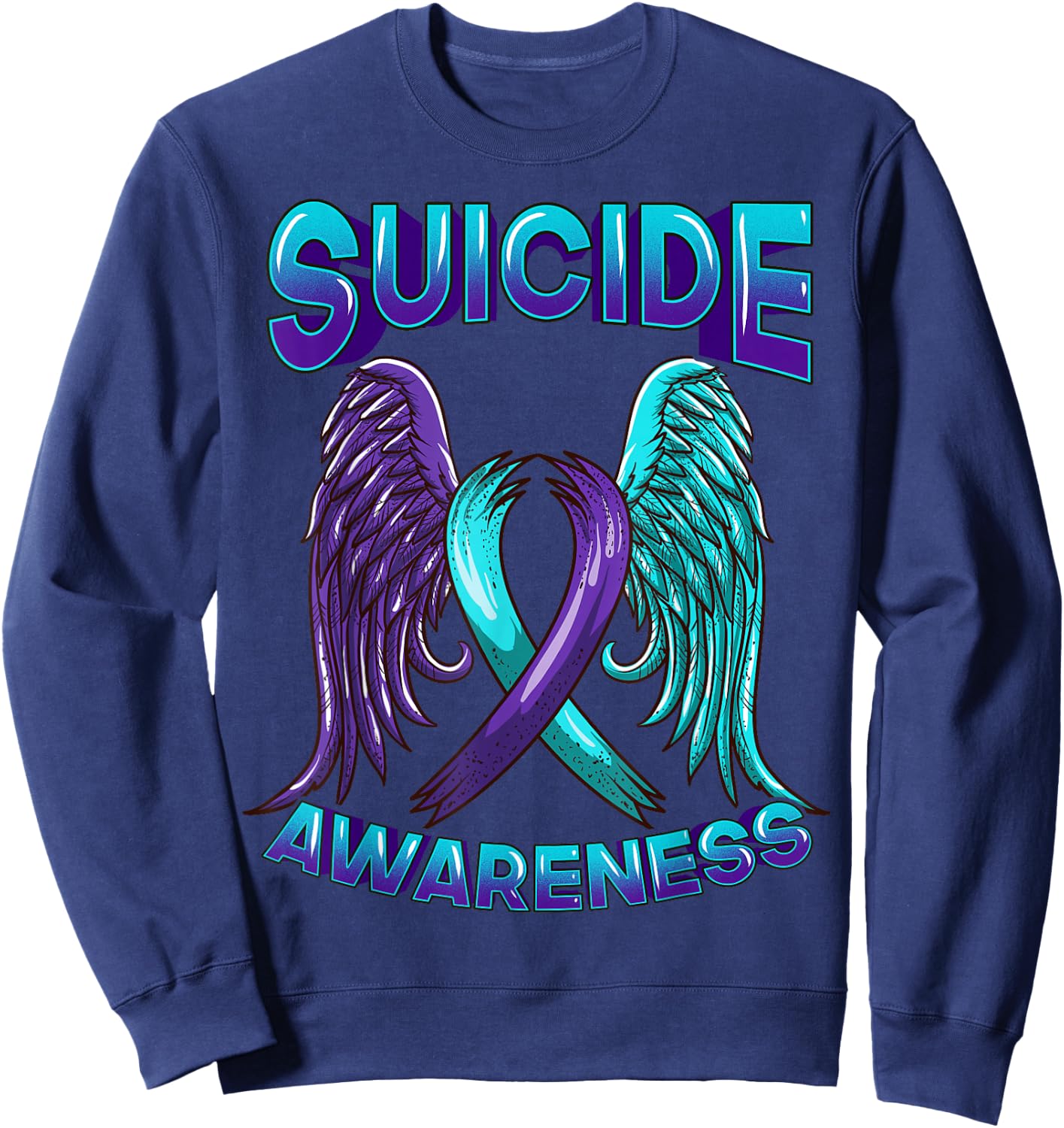 Suicide Awareness Ribbon With Wings Suicide Survivor Sweatshirt - Sweatshirt | Navy