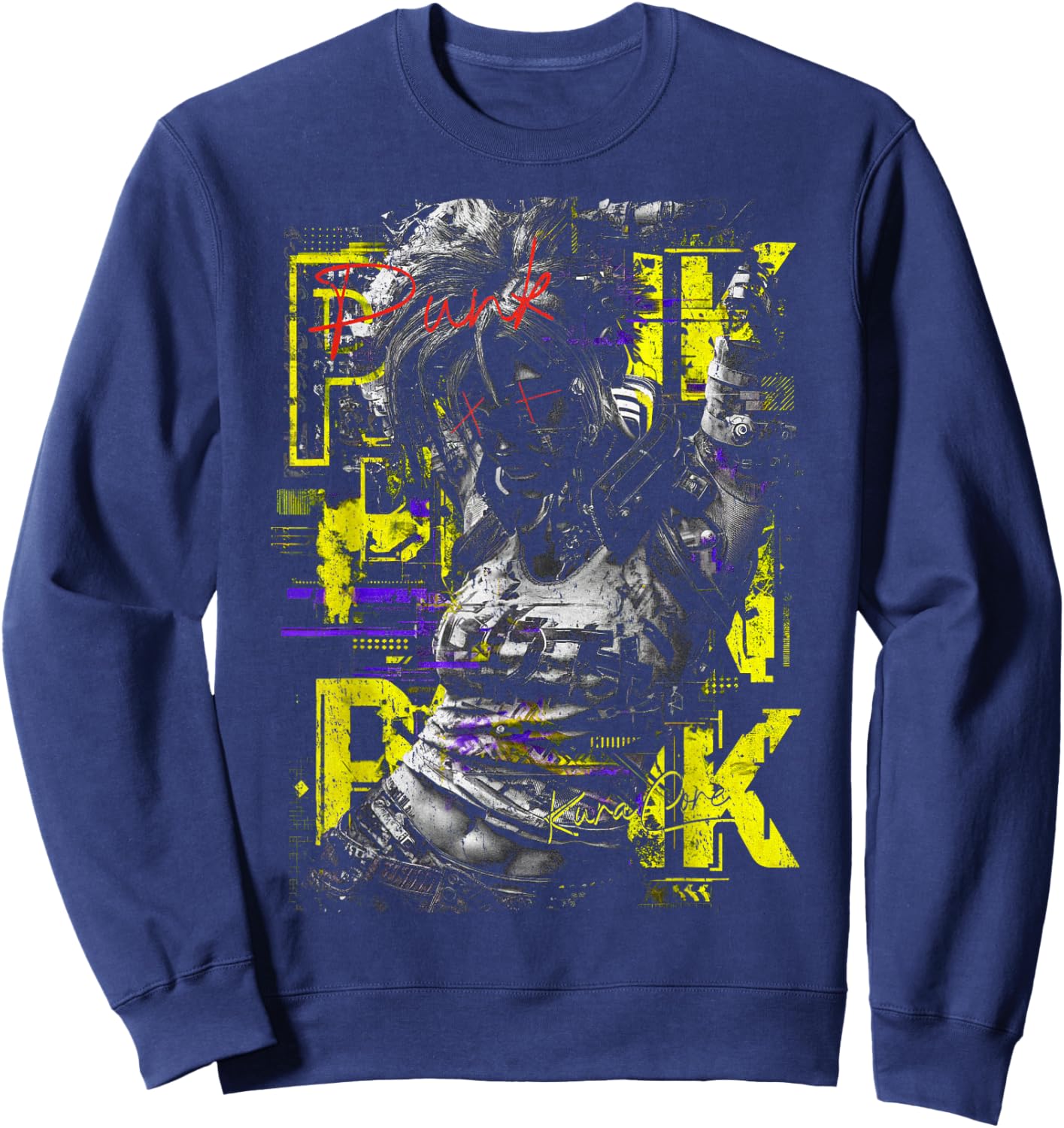 Japanese Streetwear Cyberpunk Y2K Techwear Retro Manga Anime Sweatshirt - Sweatshirt | Navy