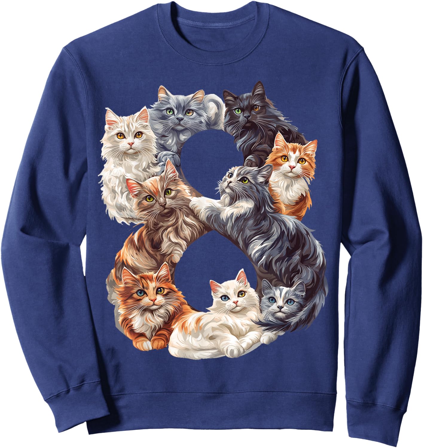 Fun 8th Birthday Kittens Cats Themed 8 Year Old Kids Girls Sweatshirt - Sweatshirt | Navy