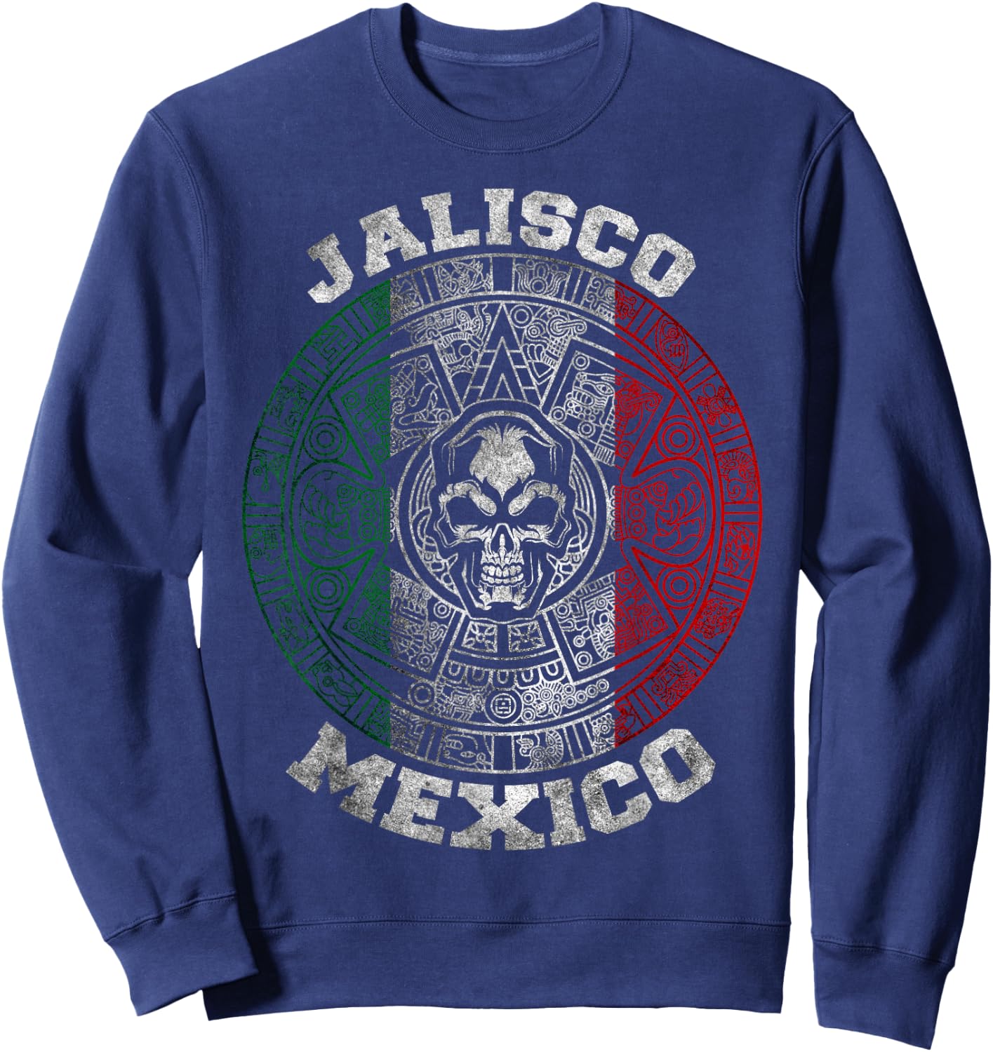 Jalisco Aztec Mayan Calendar Skull. Mexican Pride Symbol Sweatshirt - Sweatshirt | Navy