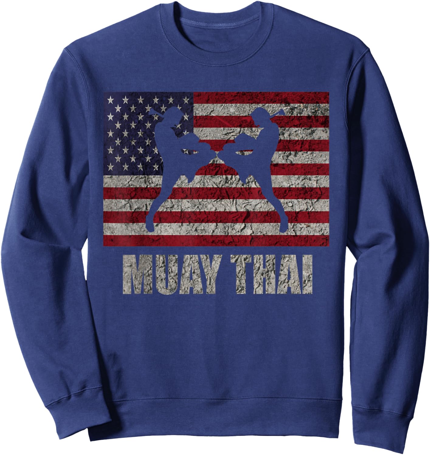 Muay Thai Kickboxing American Flag MMA Vintage Sweatshirt - Sweatshirt | Navy