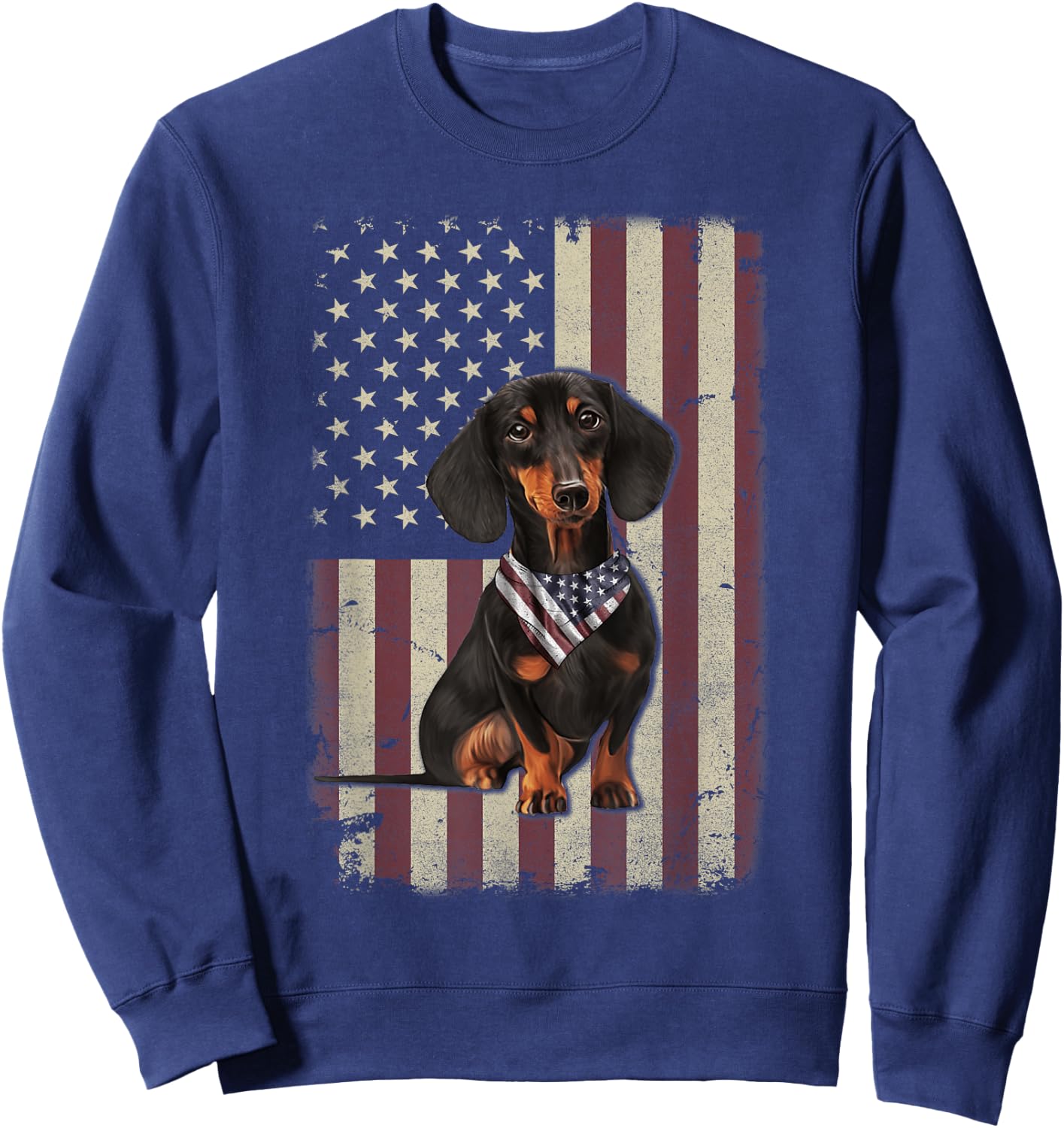 Dachshund American Flag Bandana 4th of July Gifts Sweatshirt - Sweatshirt | Navy