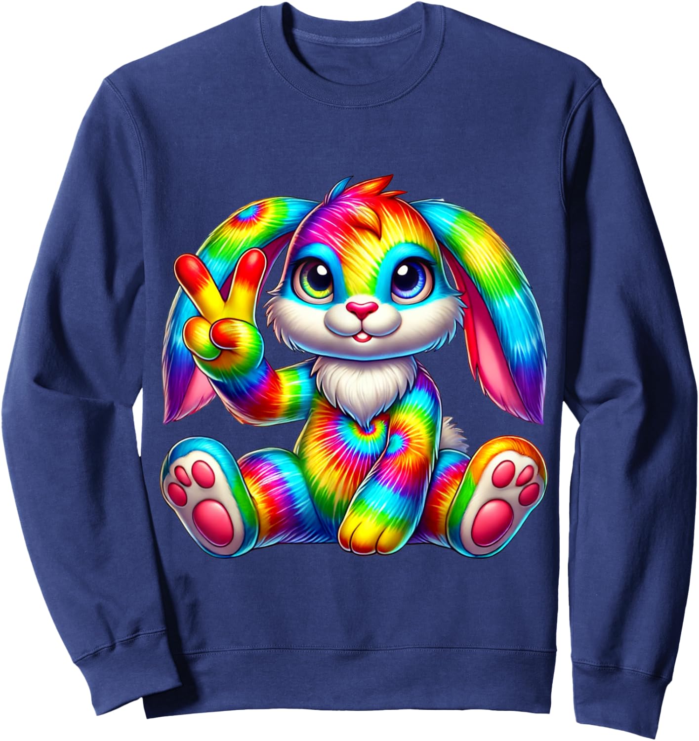 Tie-Dye rabbit bunny Peace Sign Hippie Sweatshirt - Sweatshirt | Navy