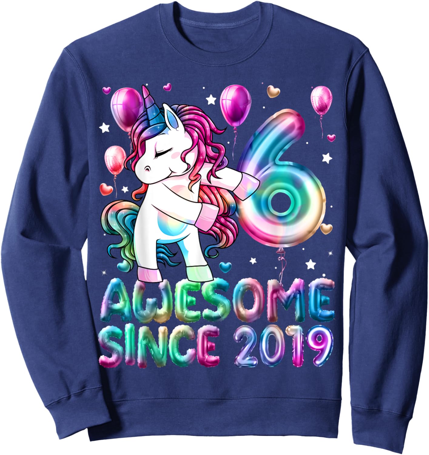 Flossing Unicorn 6 Year Old 6th Birthday Girl Unicorn Party Sweatshirt - Sweatshirt | Navy