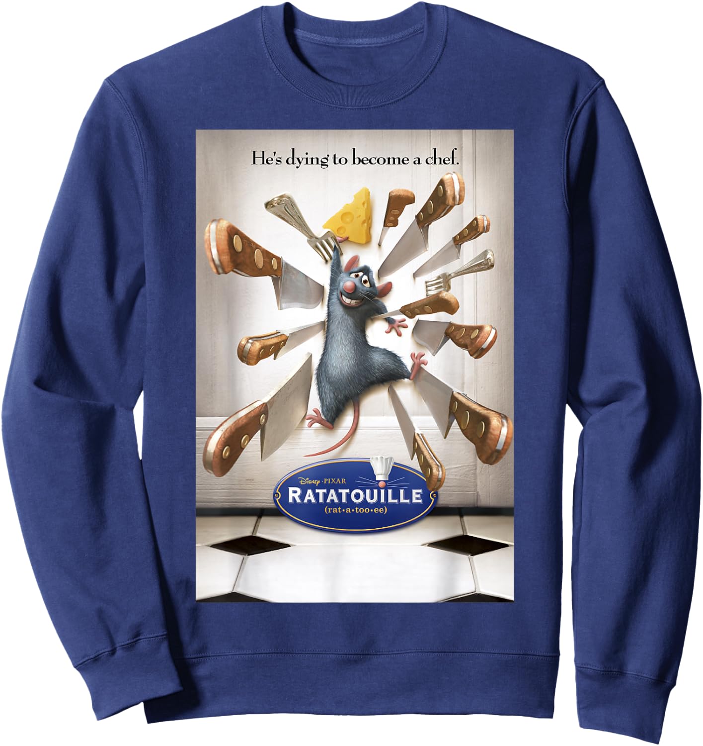 Disney Pixar Ratatouille He's Dying To Become A Chef Poster Sweatshirt - Sweatshirt | Navy