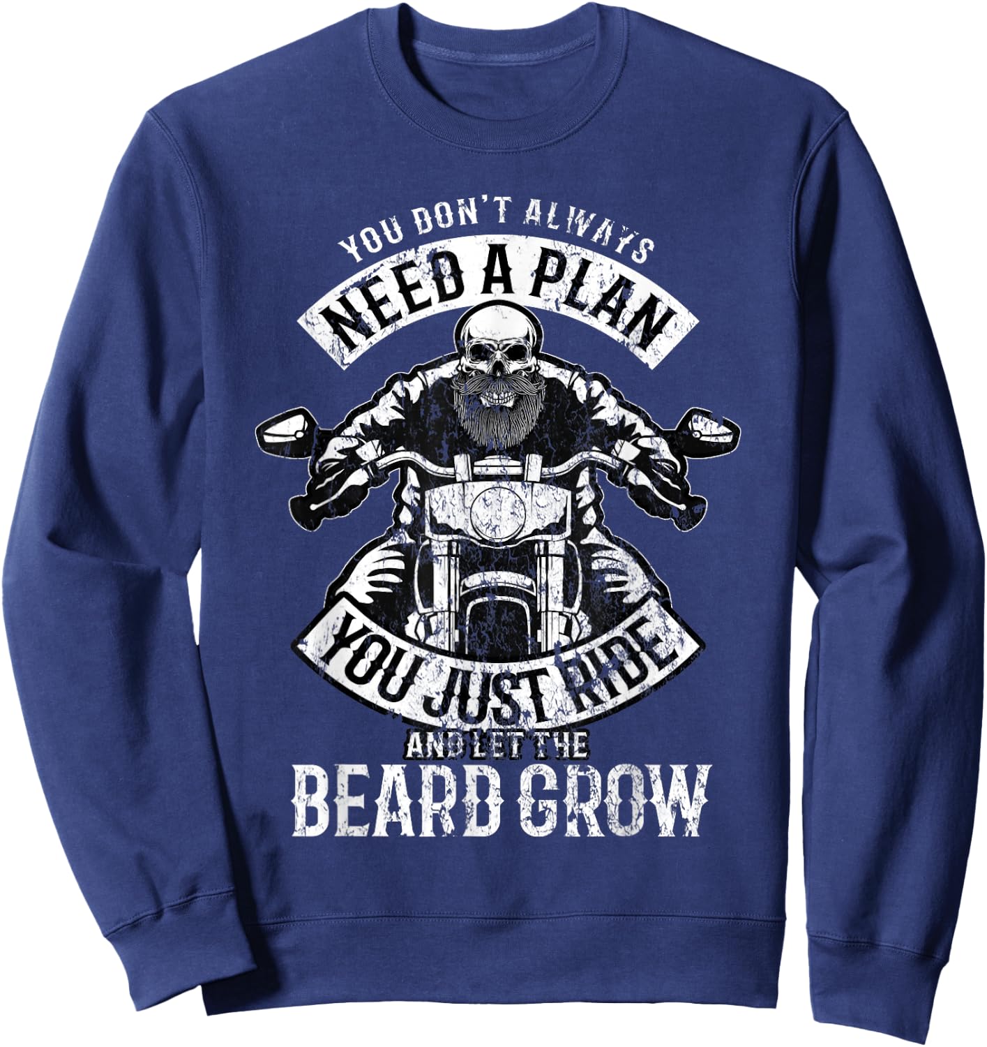 Motorcycle Beard Biker Skull Full Beard Chopper Bike Rocker Sweatshirt - Sweatshirt | Navy