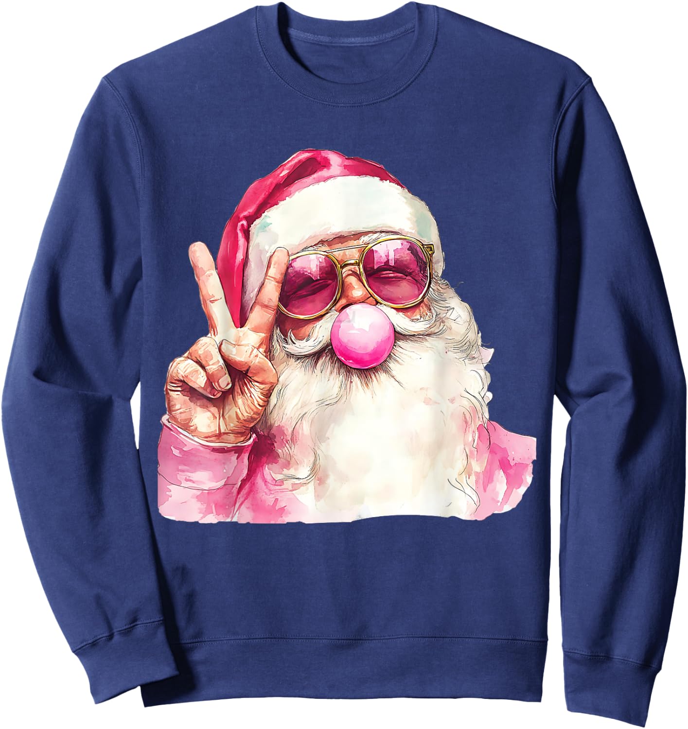 Cute Santa Christmas Blowing Bubble Gum With Pink Sunglasses Sweatshirt - Sweatshirt | Navy