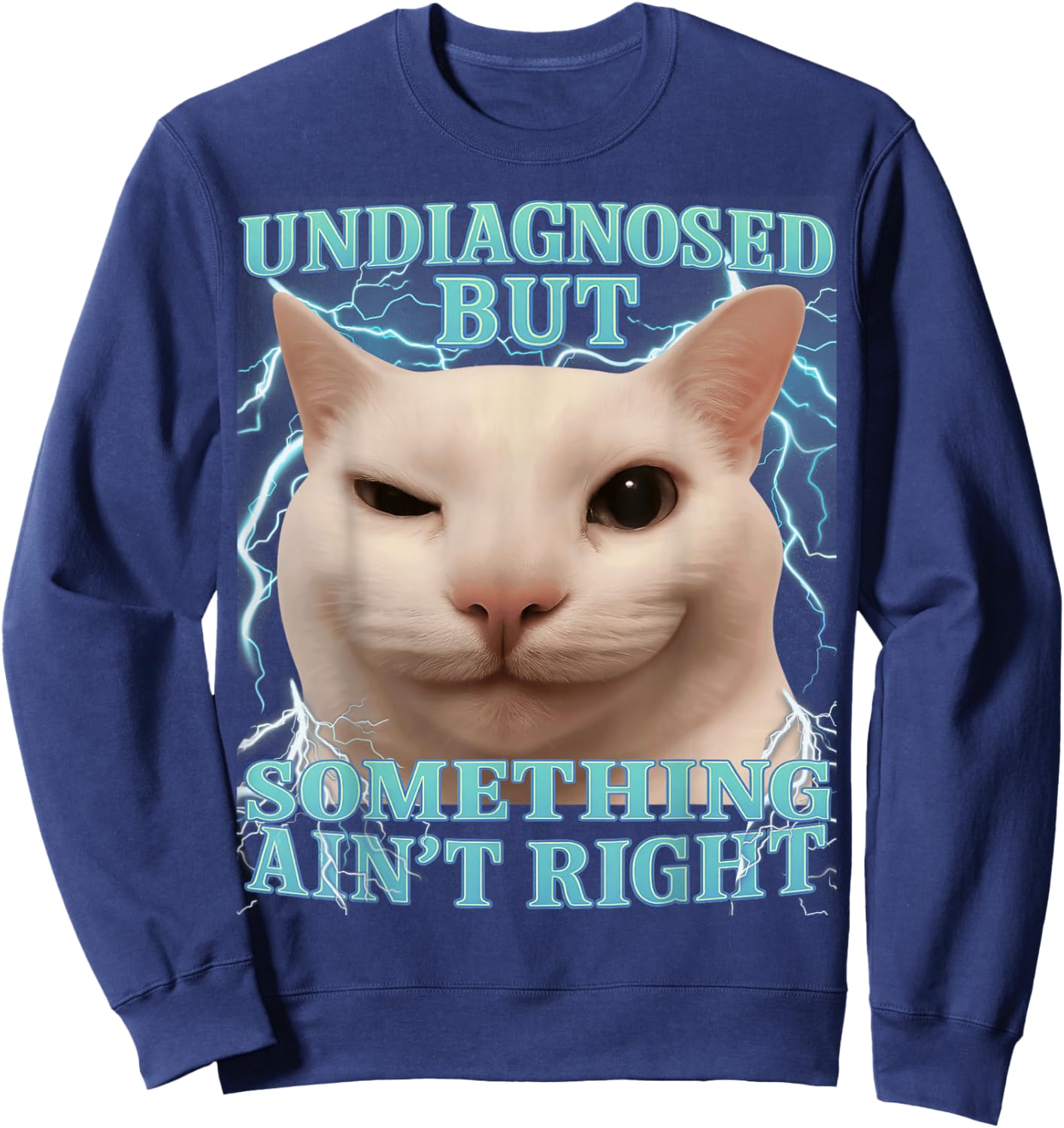 Undiagnosed But Something Ain't Right Cat Meme Funny Men Sweatshirt - Sweatshirt | Navy