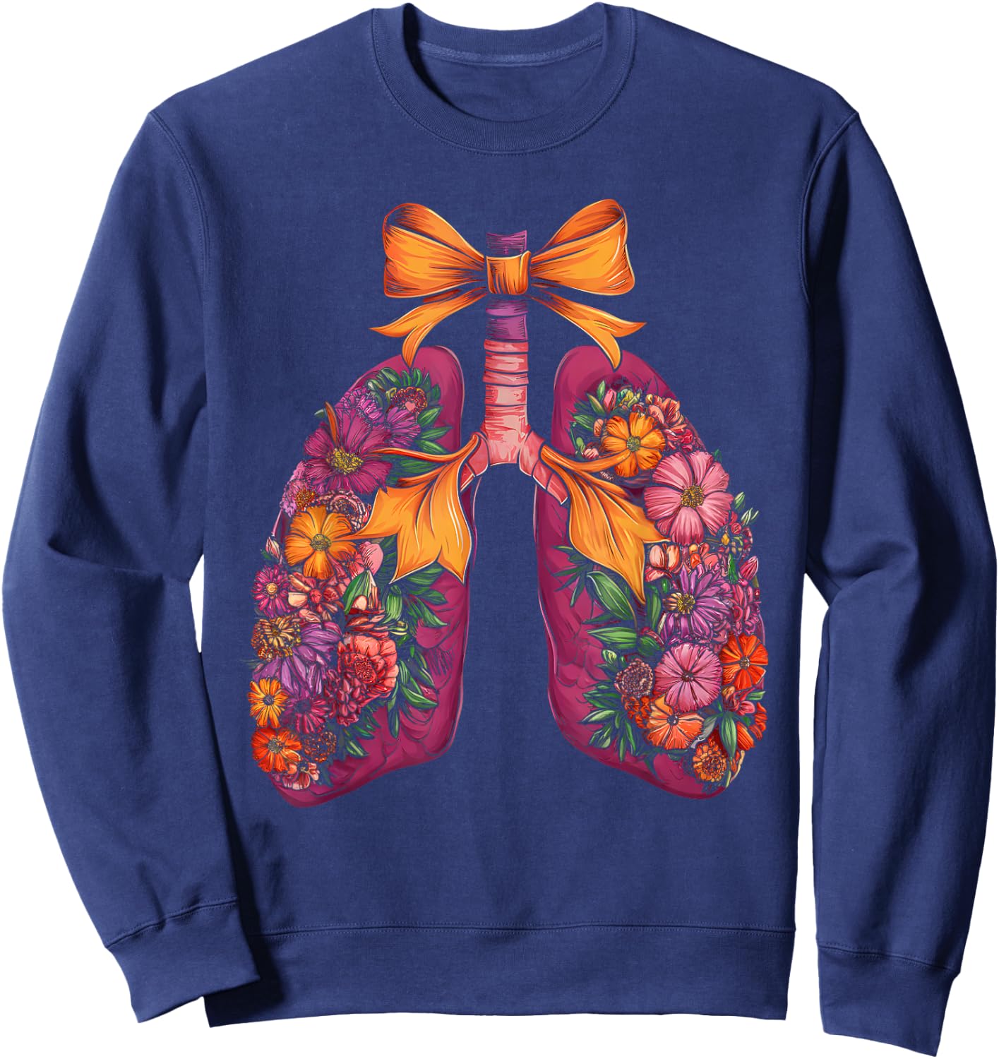 Lungs Flower Halloween Respiratory Therapist bow coquette Sweatshirt - Sweatshirt | Navy