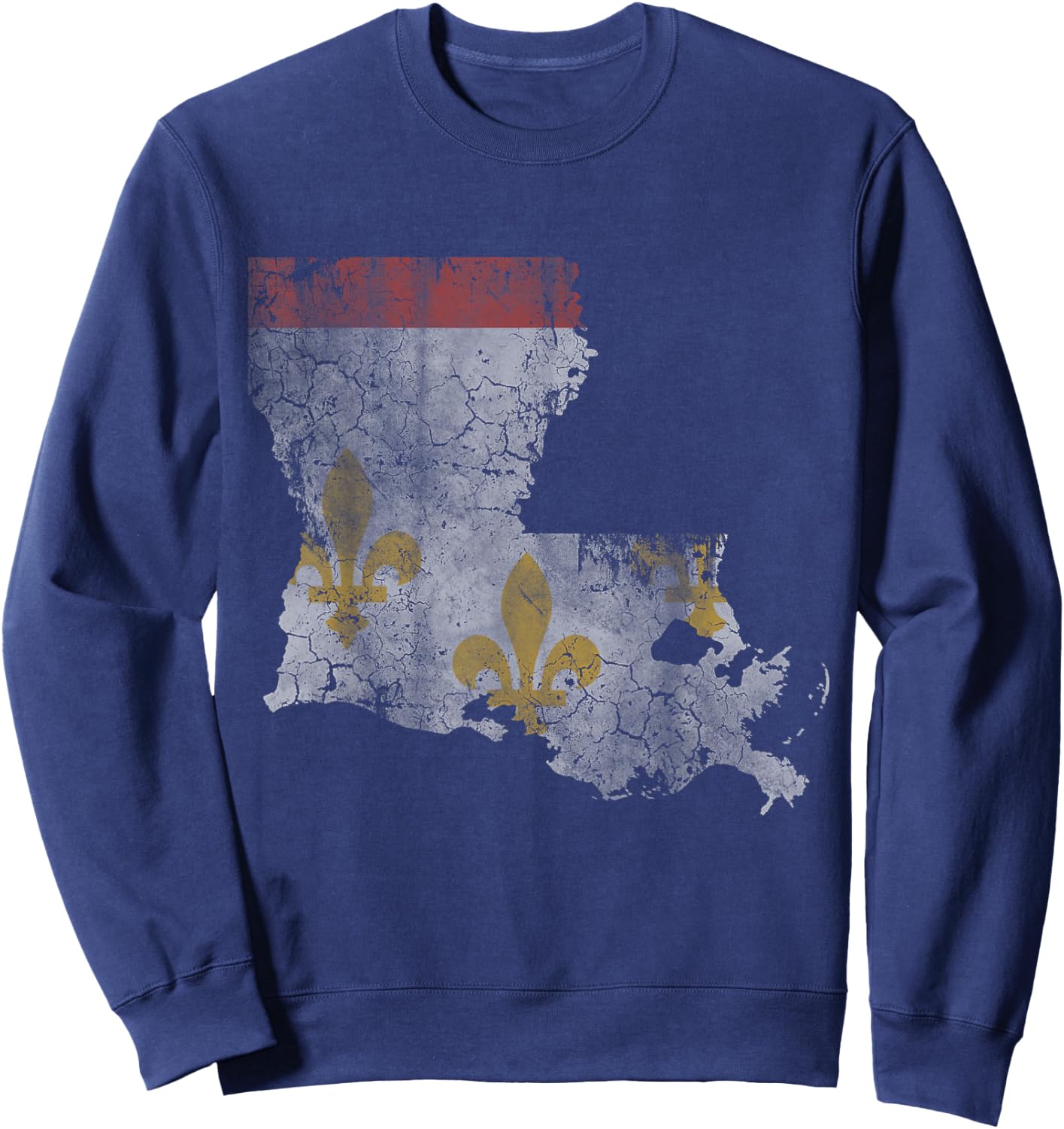 New Orleans Louisiana Flag Map Home Family Vintage Faded Sweatshirt - Sweatshirt | Navy