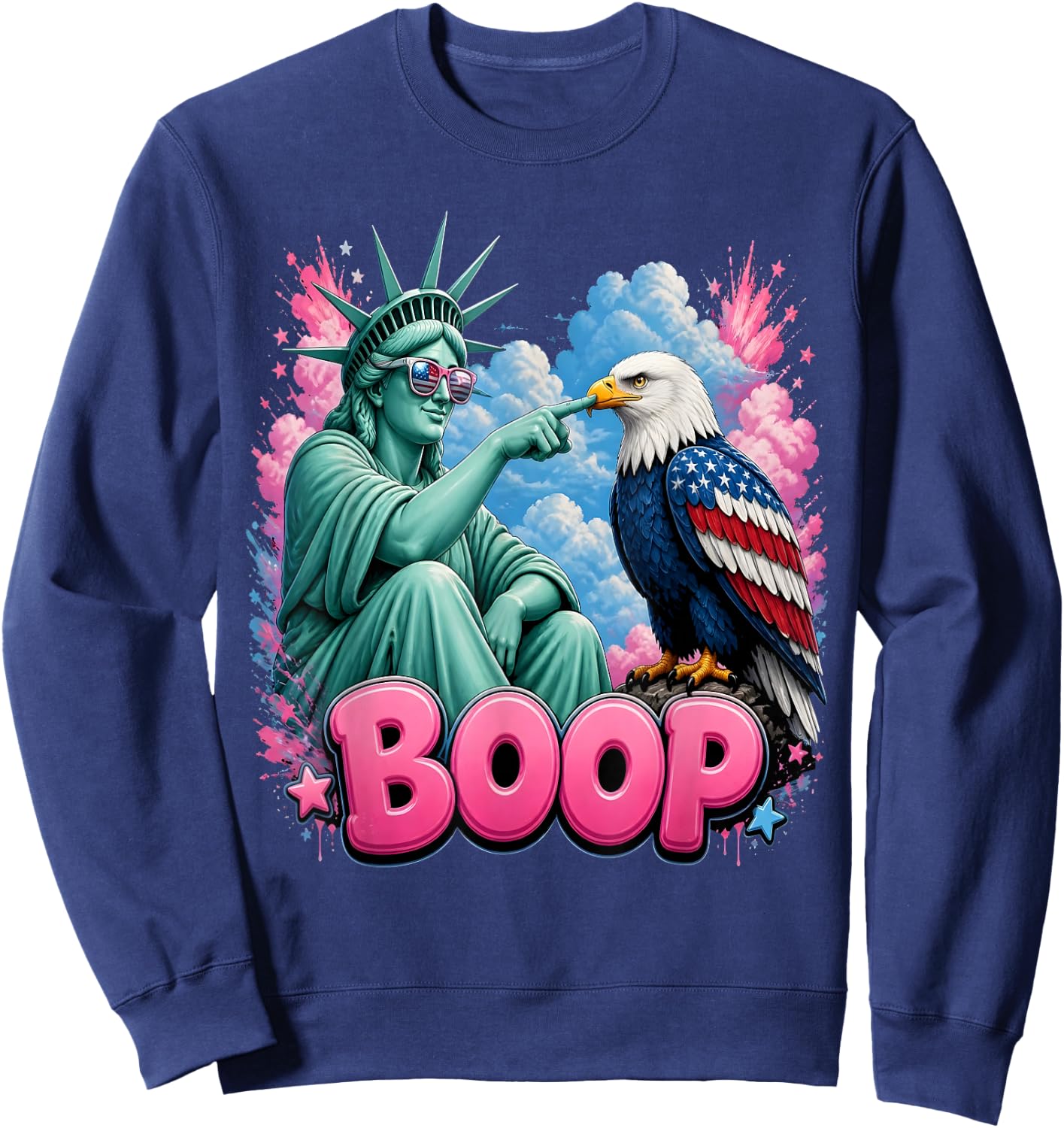 Boop Vintage Statue of Liberty and Eagle Funny Patriotic Sweatshirt - Sweatshirt | Navy