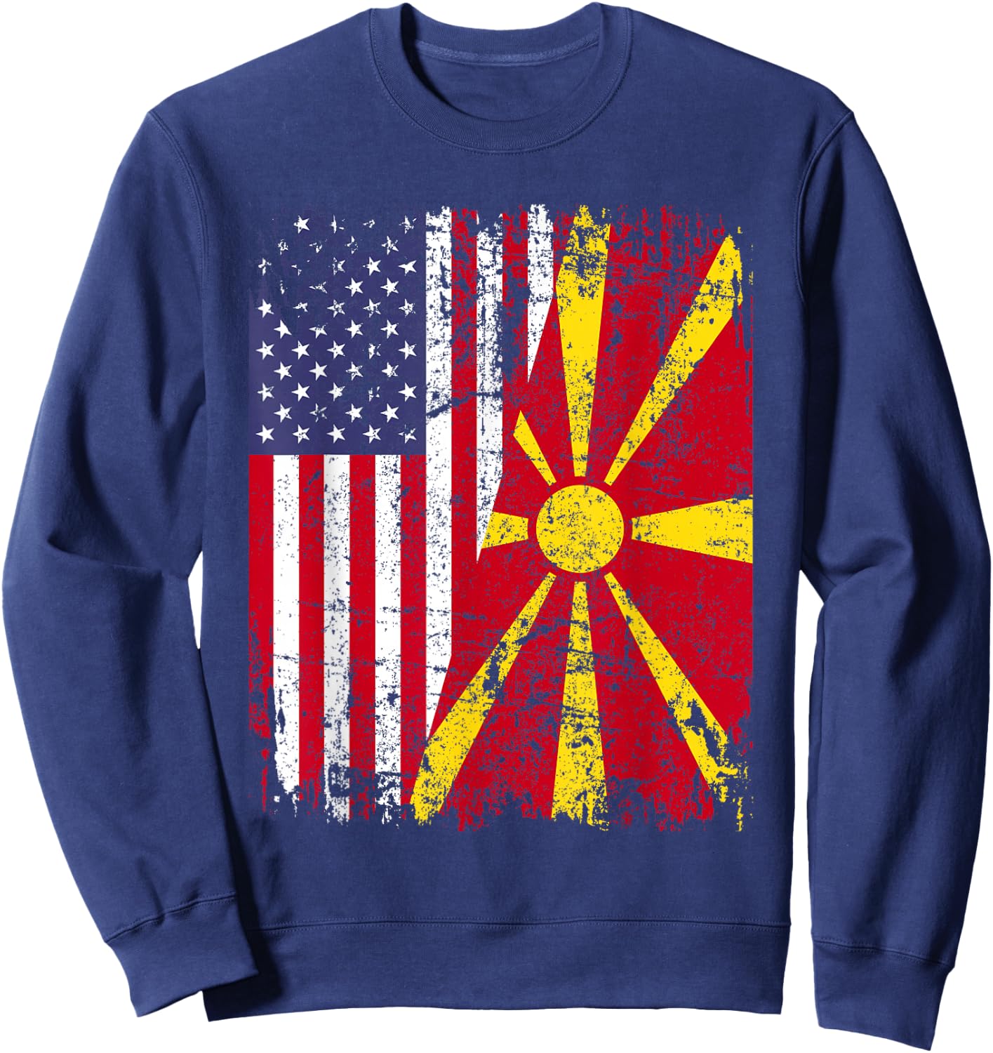 MACEDONIAN ROOTS | Half American Flag MACEDONIA Sweatshirt - Sweatshirt | Navy