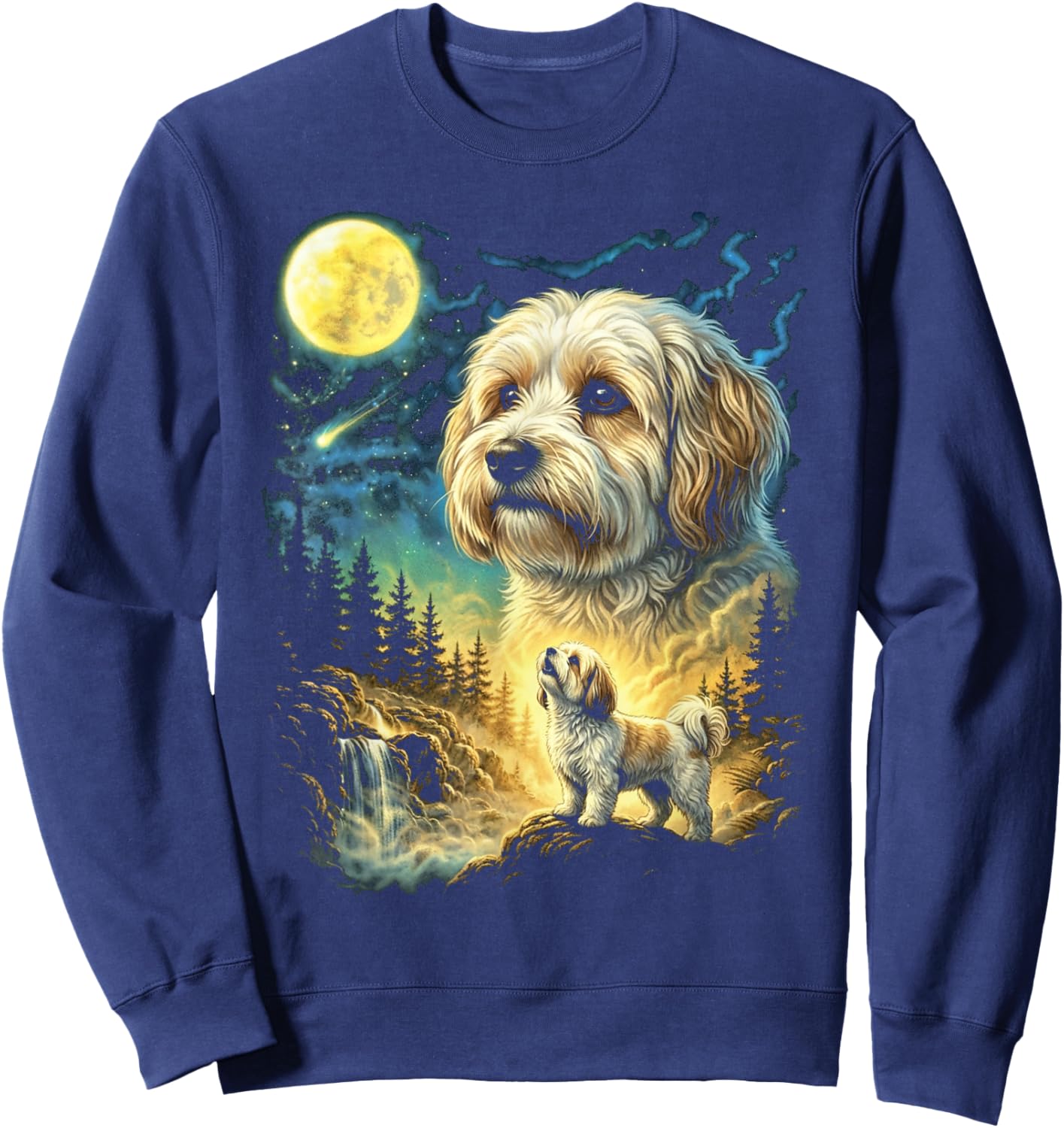 Havanese Howling to The Moon Meme Funny 90's Havanese Dog Sweatshirt - Sweatshirt | Navy