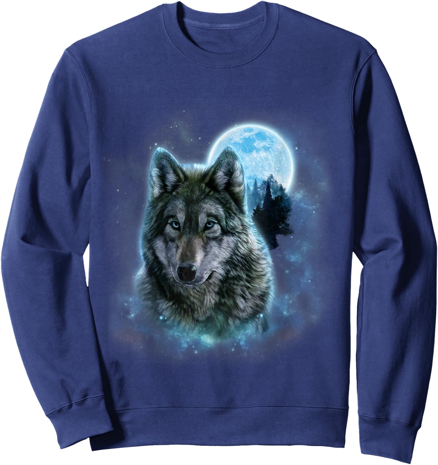 Grey Wolf Hunting Ground, ICY Moon, Forest, Galaxy Sweatshirt - Sweatshirt | Navy