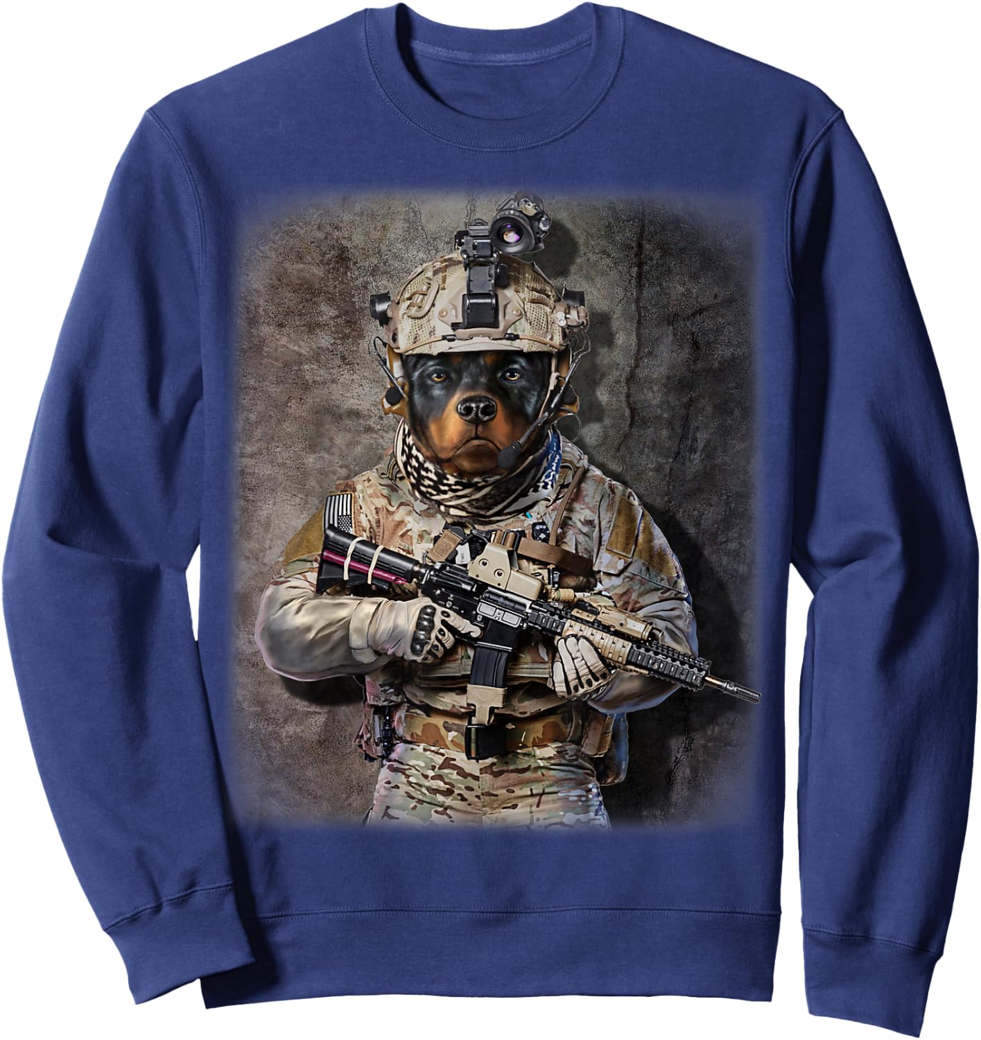 Rottweiler Dog as Army Commando in Full Tactical Sweatshirt - Sweatshirt | Navy