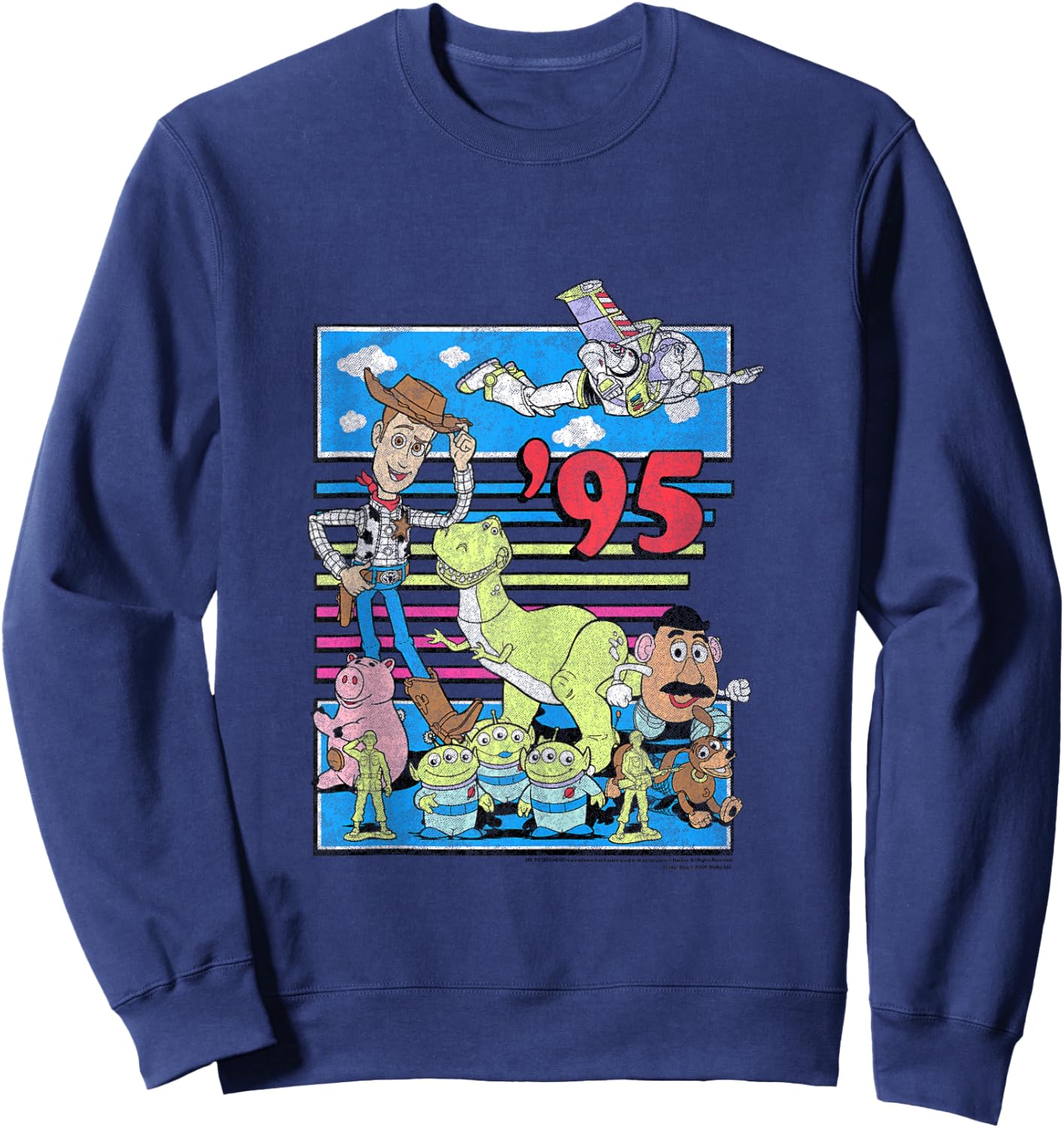 Disney Pixar Toy Story 95 Retro Distressed Colorful Sweatshirt - Sweatshirt | Navy