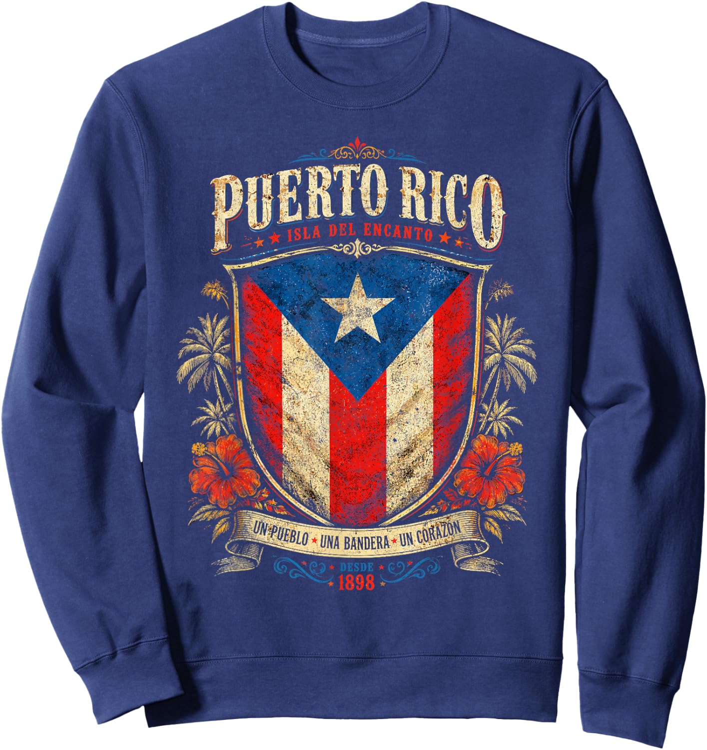 Puerto Rico Flag Vintage Boricua Isla del Encanto Sweatshirt - Sweatshirt | Navy