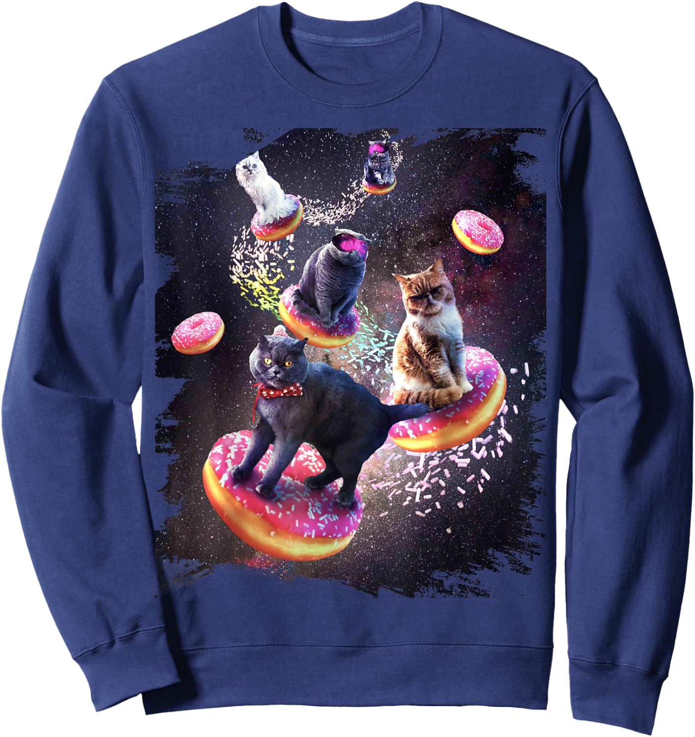 Galaxy Cat Donut - Space Cats Riding Doughnuts Sweatshirt - Sweatshirt | Navy