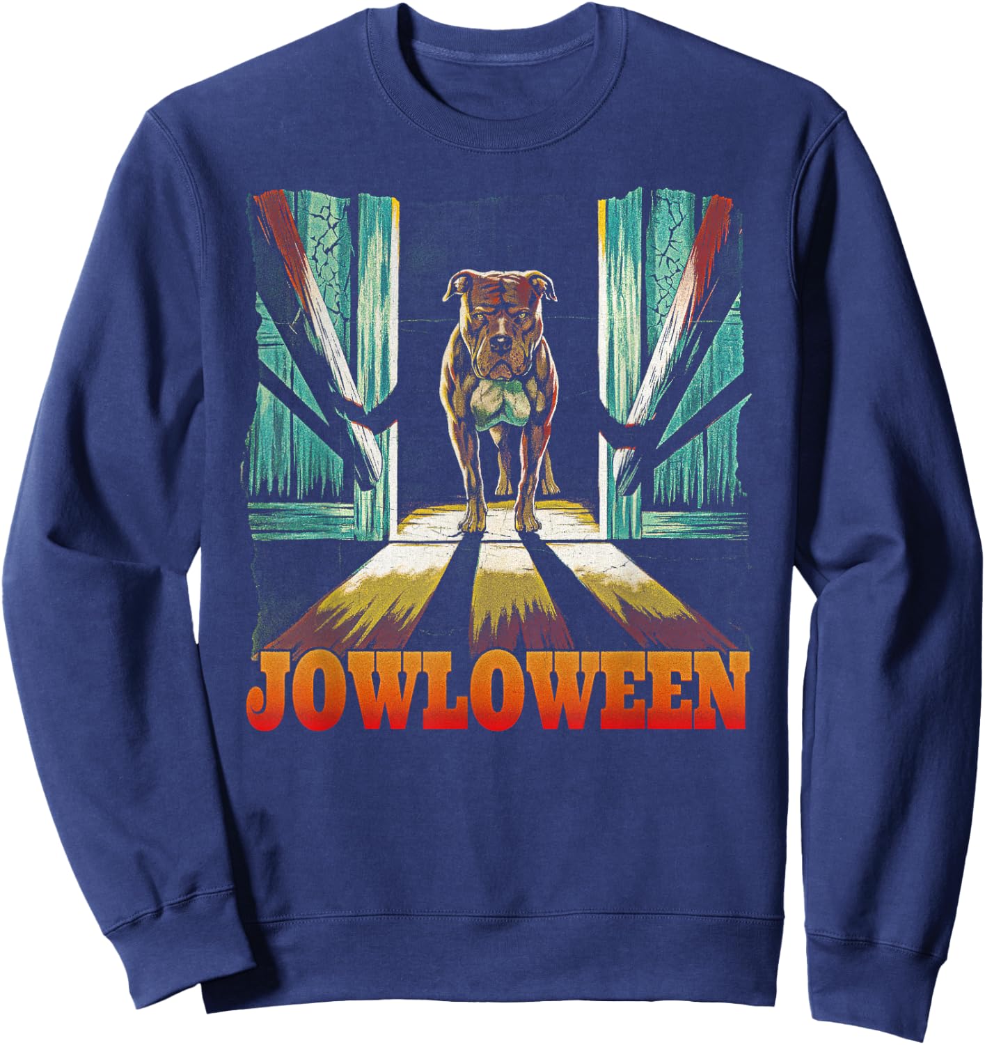 Funny Pitbull Jowls Spooky Halloween Pittie Dog Mom Dog Dad Women Sweatshirt - Sweatshirt | Navy
