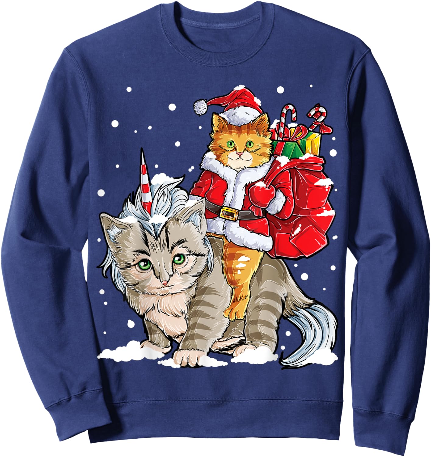 Cat Christmas Santa Caticorn Unicorn Meowy Catmas Xmas Girls Sweatshirt - Sweatshirt | Navy