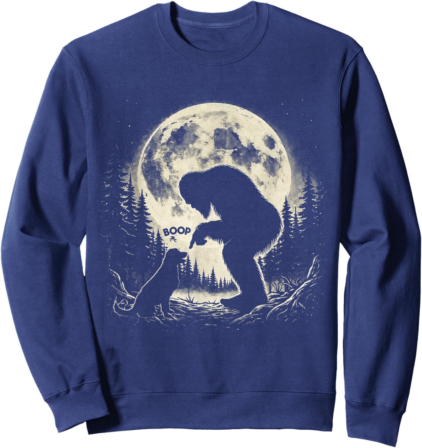 Fun Hand Boop Nose Labrador Bigfoot Sasquatch Full Moon Dog Sweatshirt - Sweatshirt | Navy