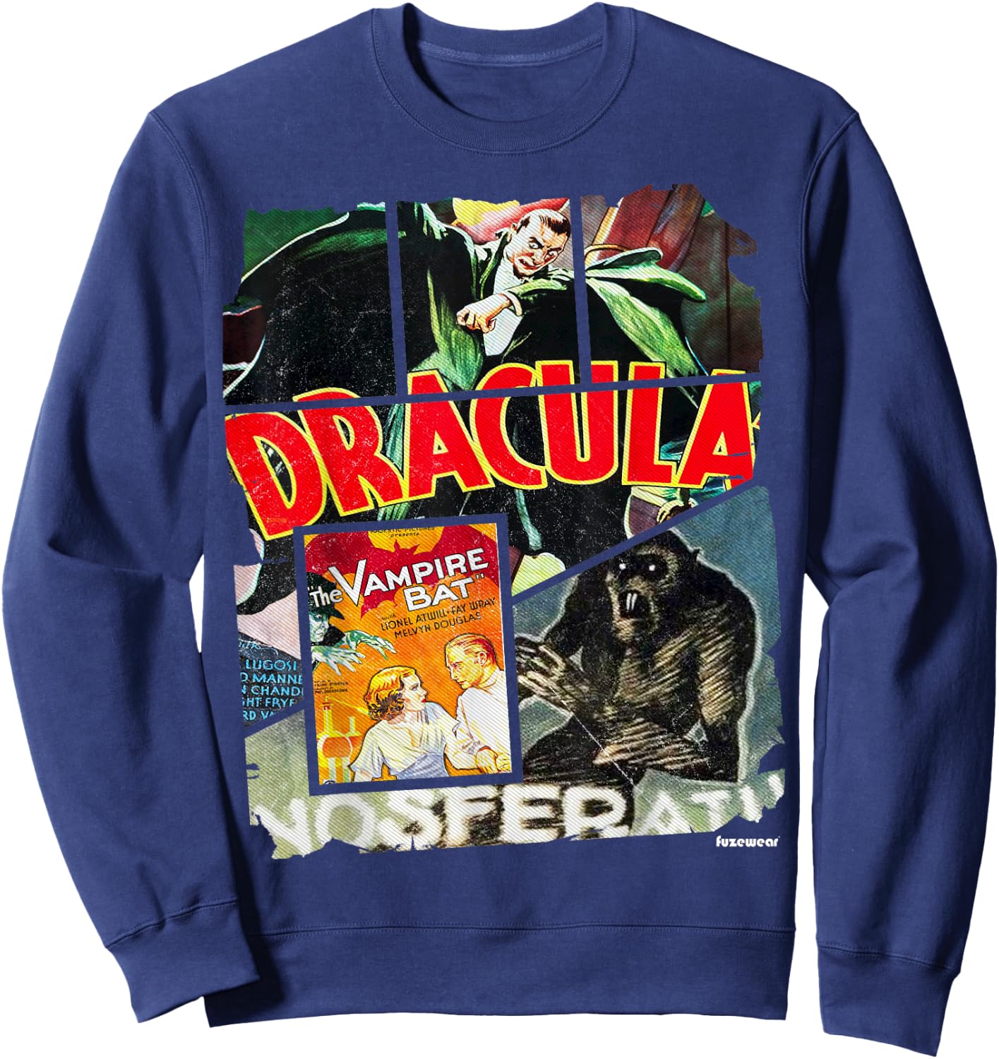 Vintage Style Horror Nosferatu Movie Poster Collage Sweatshirt - Sweatshirt | Navy