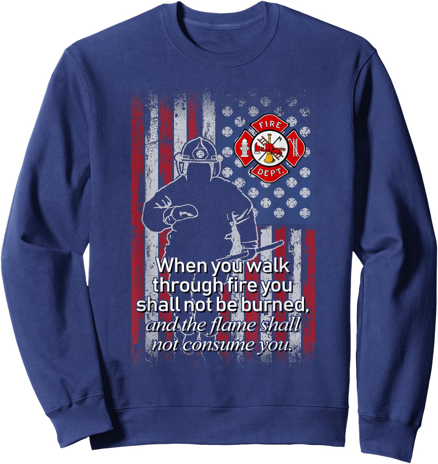 Thin Red Line Firefighter Bible Verse American Flag Sweatshirt - Sweatshirt | Navy