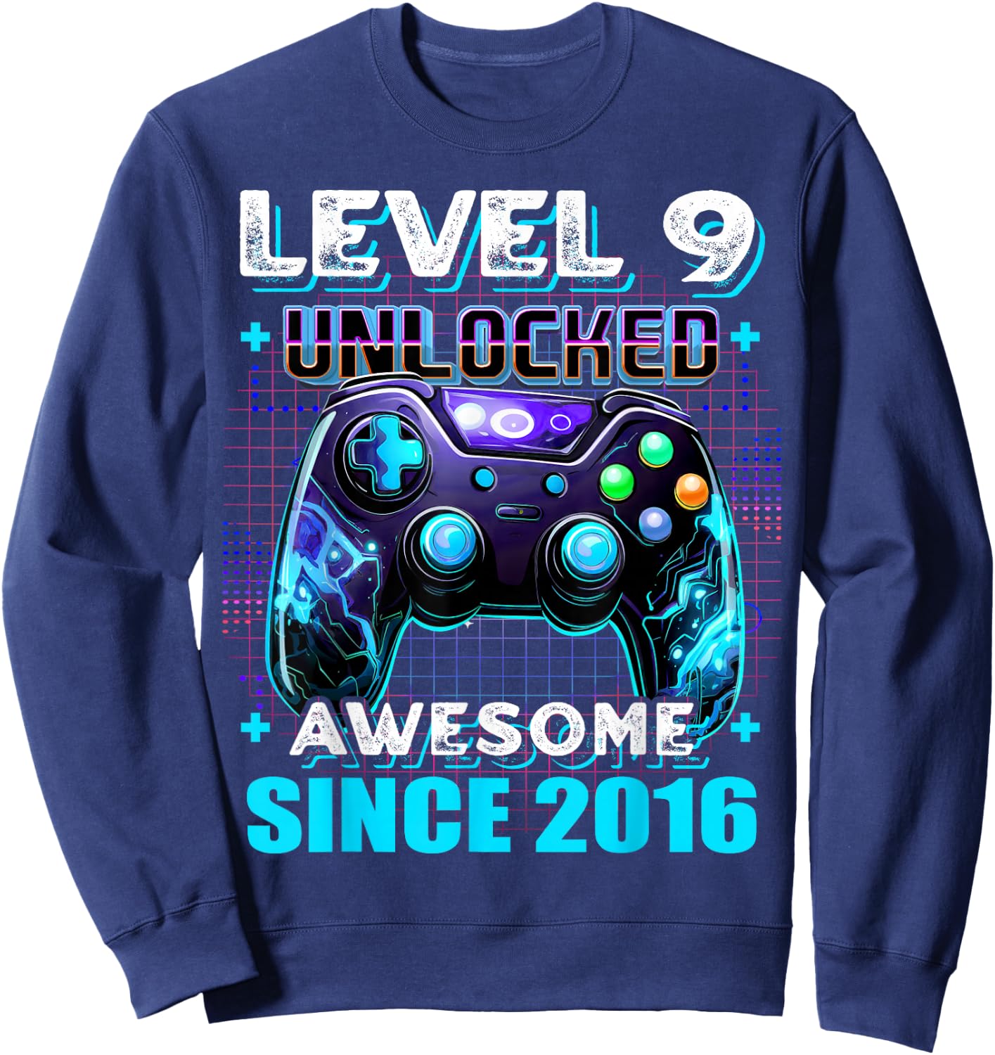 9th Birthday Boy Level 9 Gamer 9 Year Video Game Party Sweatshirt - Sweatshirt | Navy