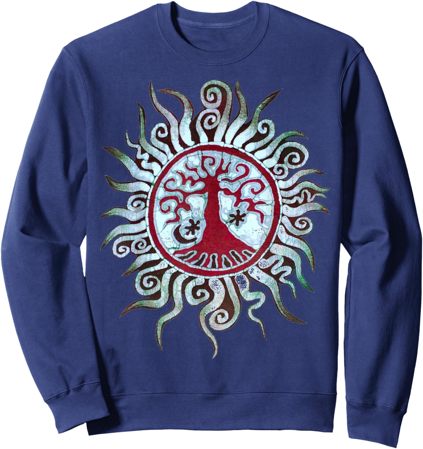 Tree Shirt Batik Artist hand drawn Tree and Moon Mandala Sweatshirt - Sweatshirt | Navy