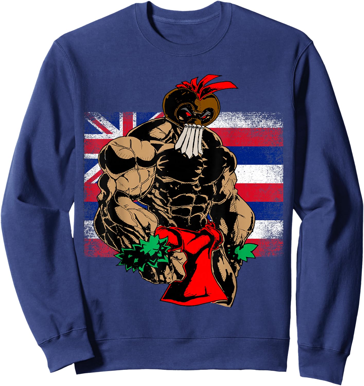Hawaii Warrior T Shirt Hawaiian Flag Kanaka Maoli Men Women Sweatshirt - Sweatshirt | Navy