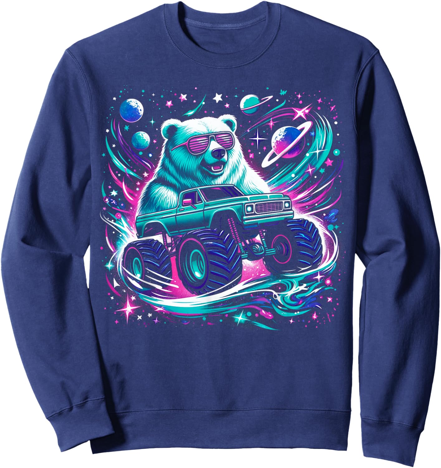 Cool Bear Driving Monster Truck in Cosmic Space Sweatshirt - Sweatshirt | Navy