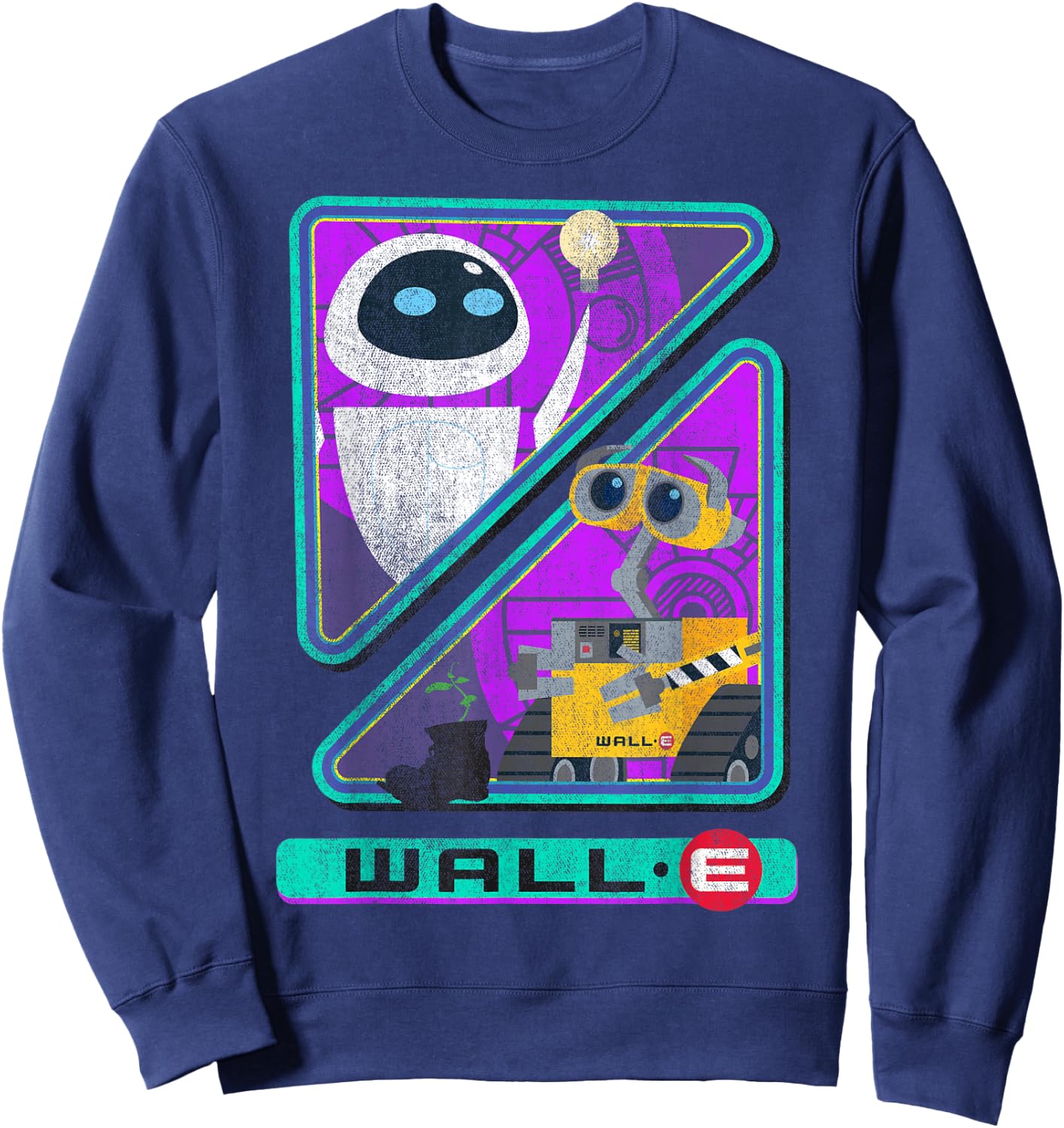 Disney Pixar Wall-E Retro Distressed Eve & Wall-E Split Sweatshirt - Sweatshirt | Navy