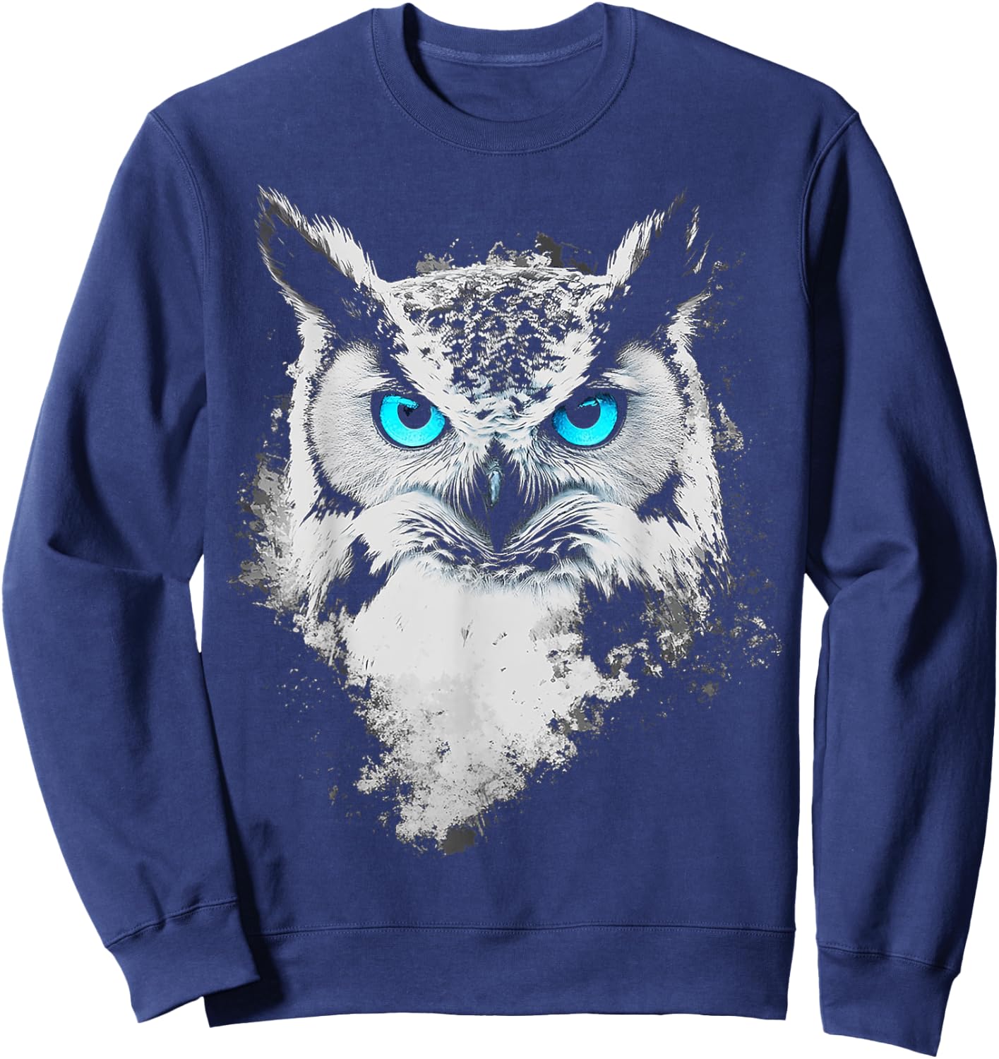 Owl Bird Motif Animal Artwork Blue Eyes Owl Sweatshirt - Sweatshirt | Navy
