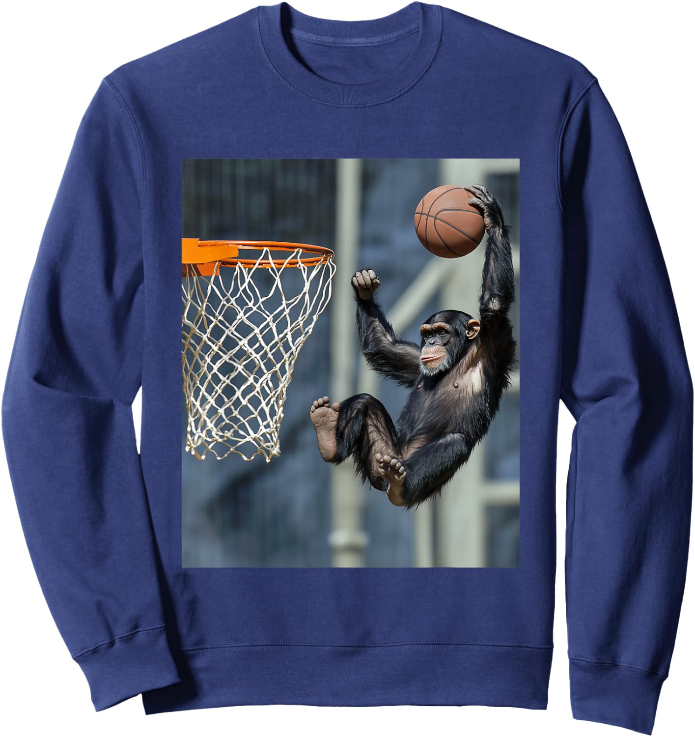 Chimpanzee Basketball Monkey Funny Graphic Sweatshirt - Sweatshirt | Navy