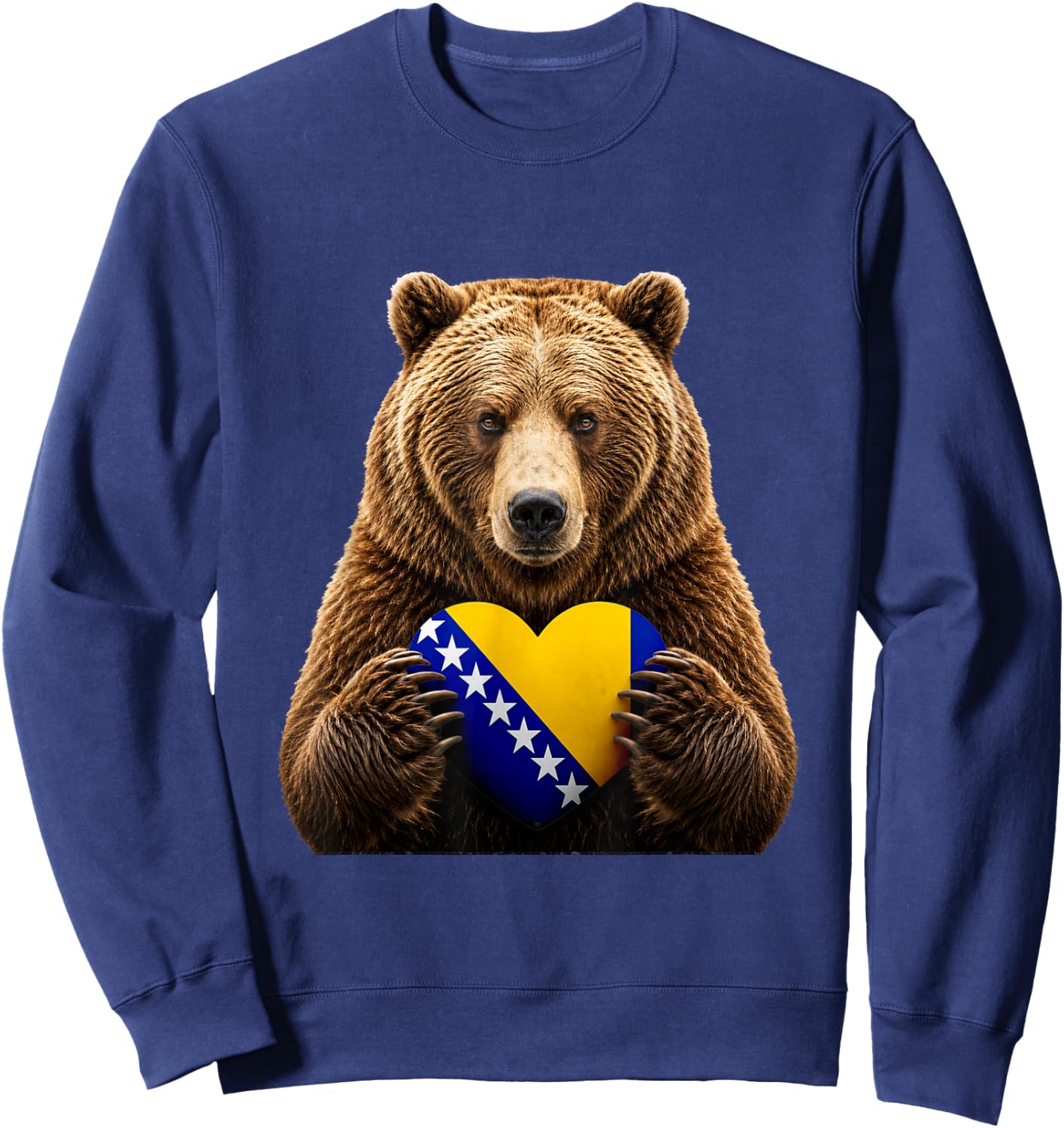 Bosnia Flag Heart Pride Country Heritage Bear Bosnian Sweatshirt - Sweatshirt | Navy