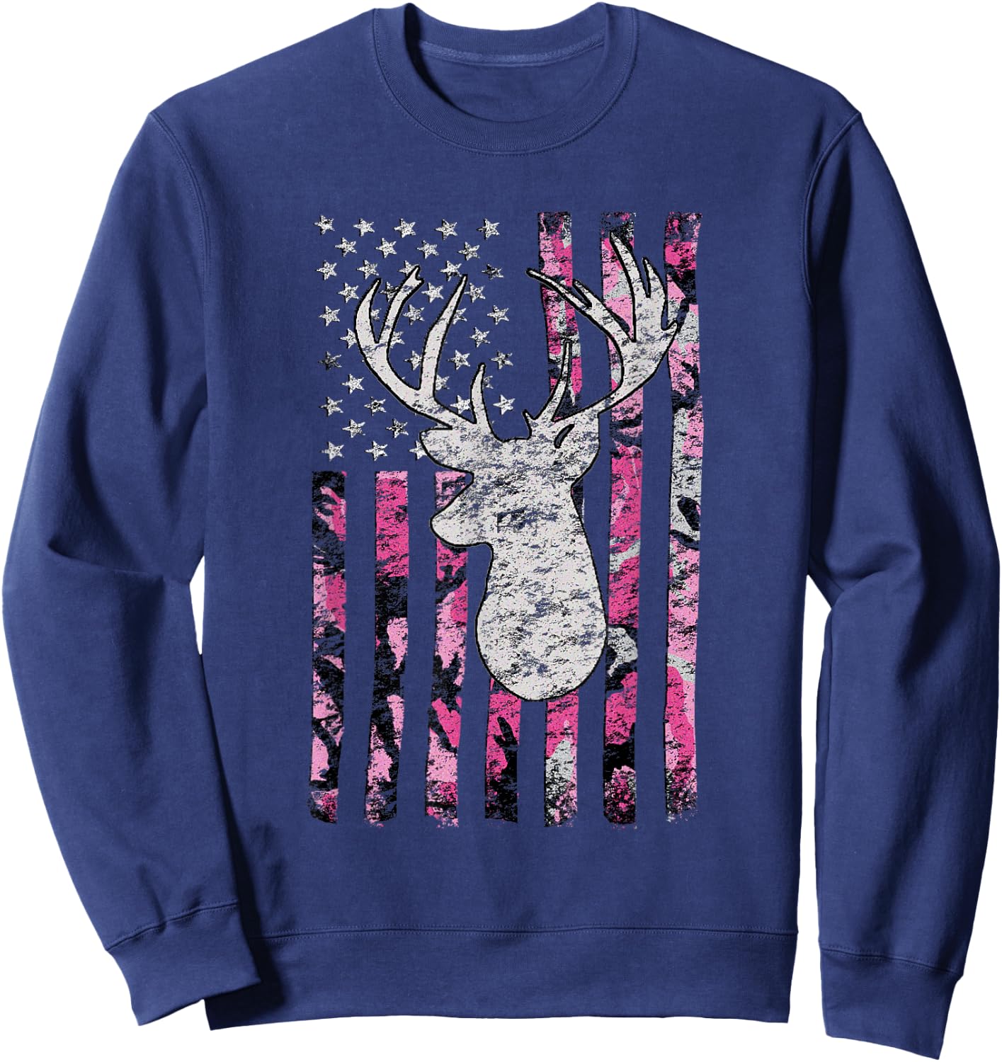 Deer Hunting Buck Pink Camouflage Flag Sweatshirt - Sweatshirt | Navy