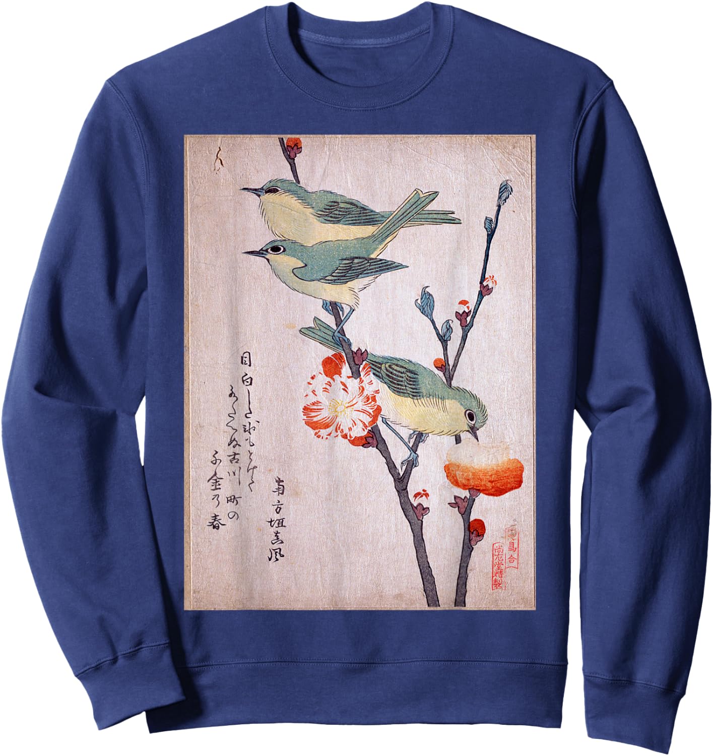 Japanese Art Birds on Cherry Blossom Japanese Sweatshirt - Sweatshirt | Navy