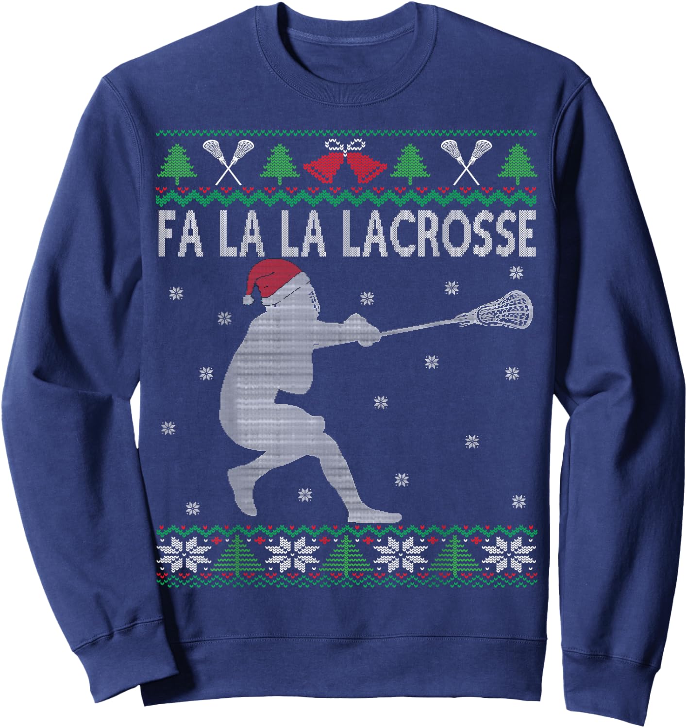 Fa La La Lacrosse Player Funny Lax Bro Ugly Christmas Sweatshirt - Sweatshirt | Navy