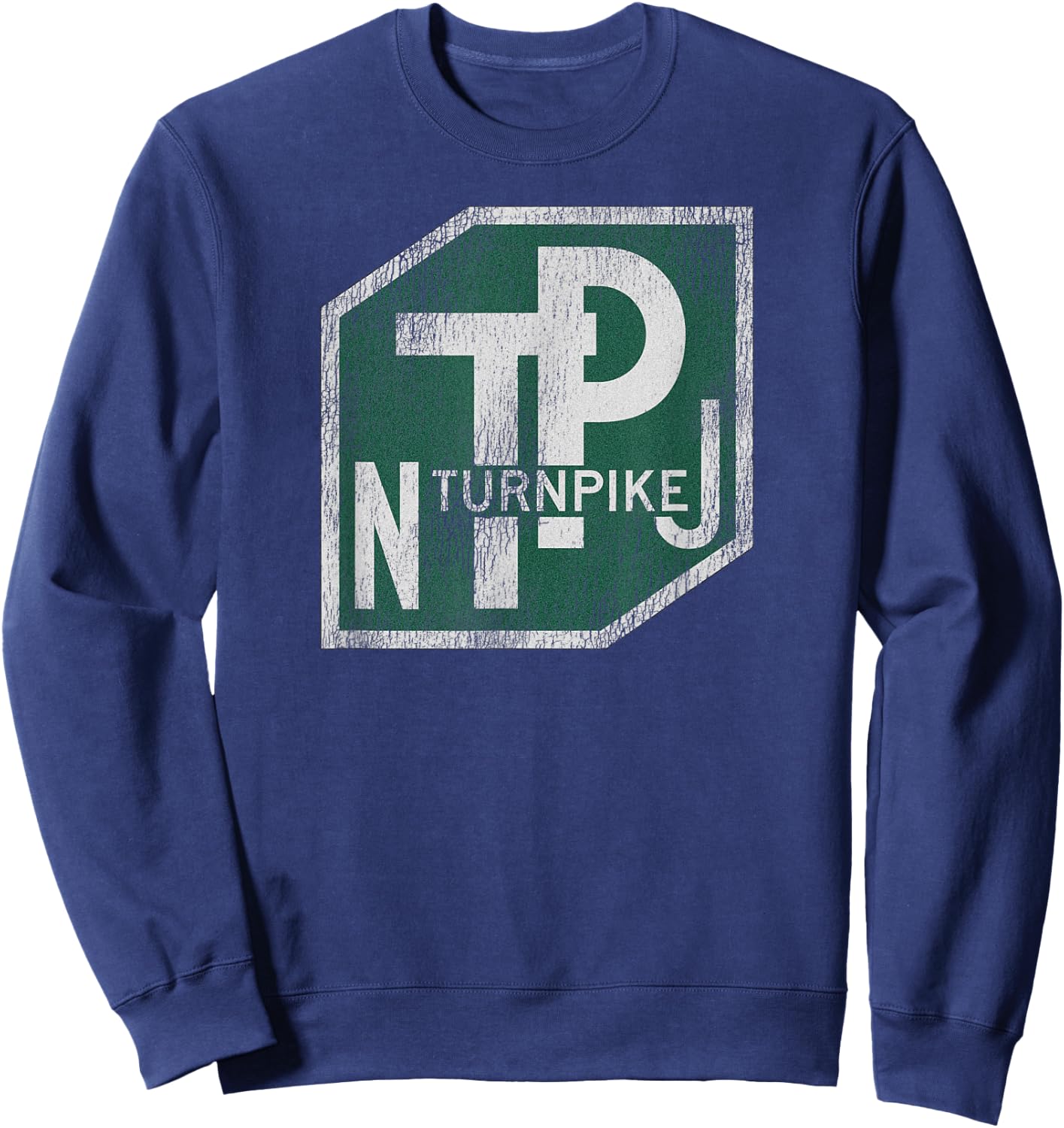 Distressed New Jersey Turnpike State Road Sign Sweatshirt - Sweatshirt | Navy